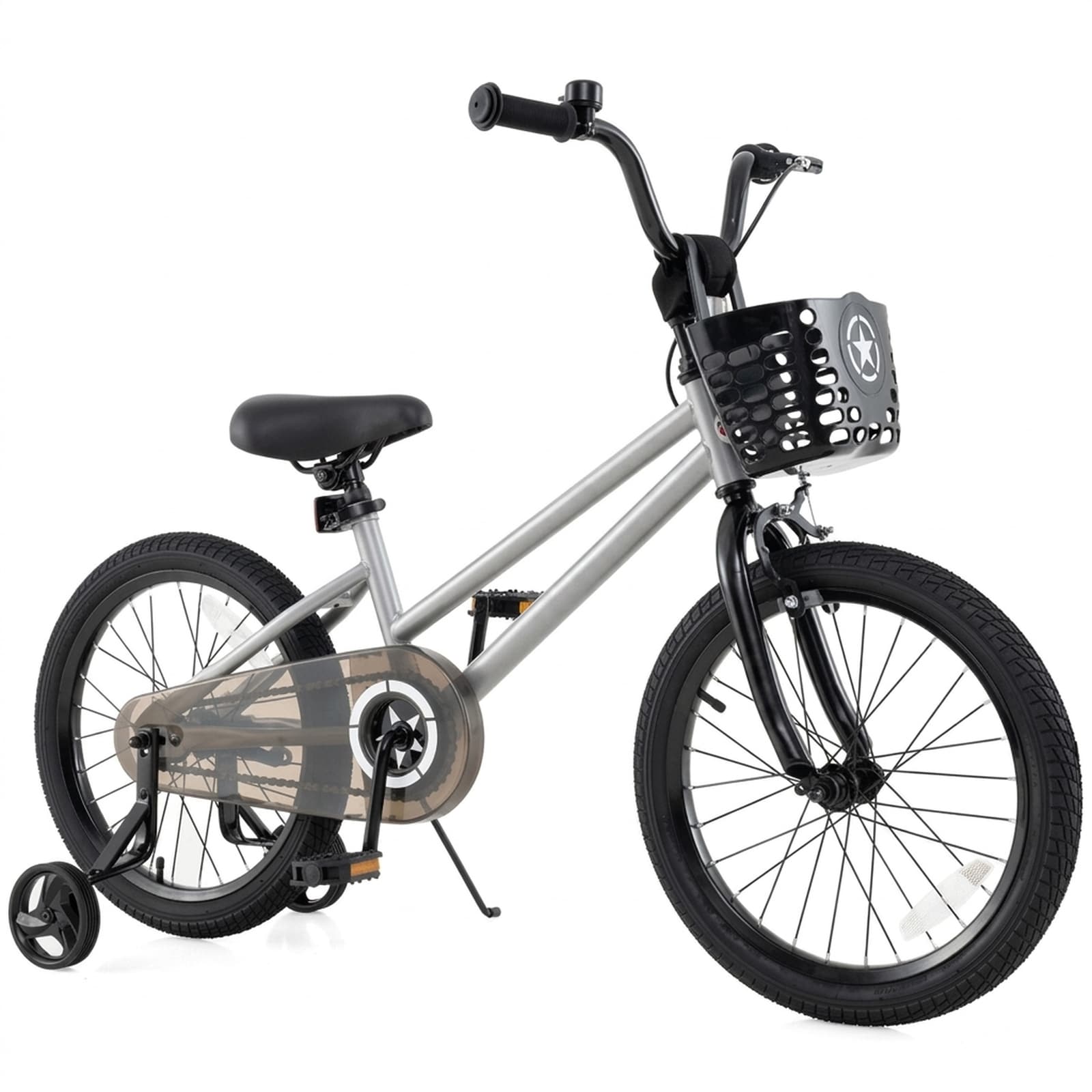 SUGIFT 14-in Kids Bike Silver Adjustable with Transparent Chain Cover Bell for Ages 3-5