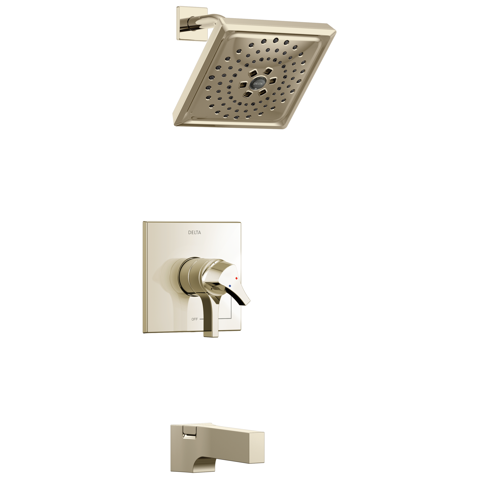 Delta T17474-PN Zura Polished Nickel 2-handle Multi-function 7.6875-Inches Square Bathtub and shower Faucet