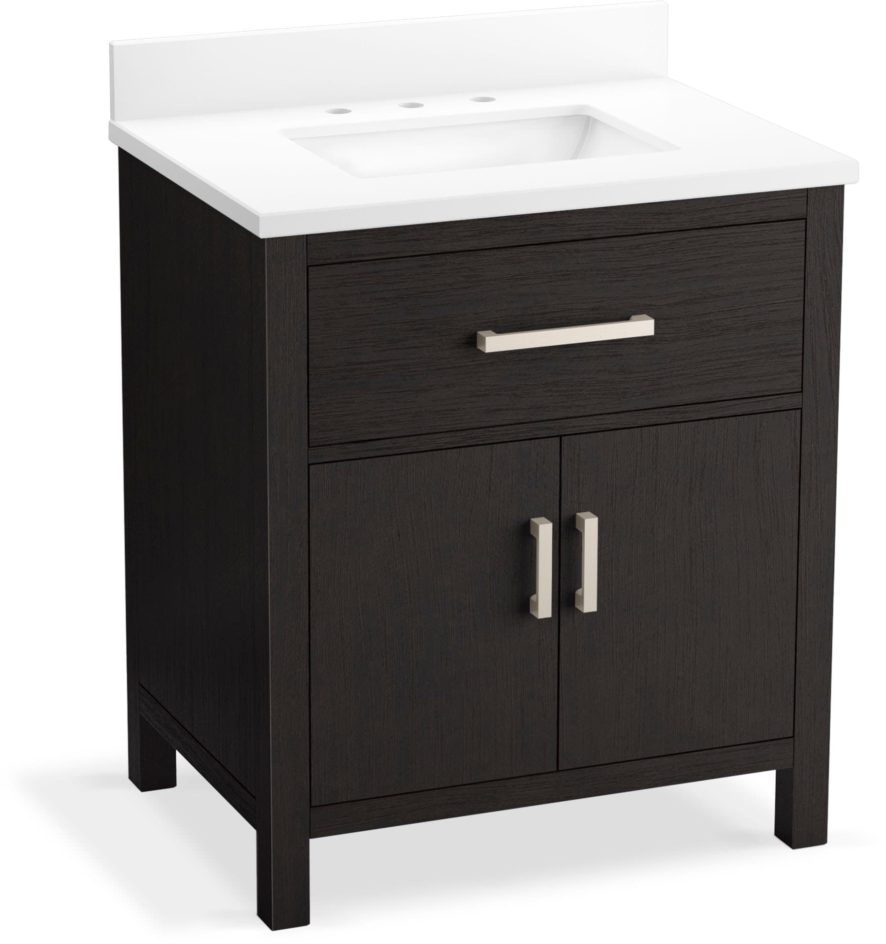 KOHLER Kresla 30-in Carbon Oak Undermount Single Sink Bathroom Vanity with Pure White Quartz Top #40638-BD1-BWK