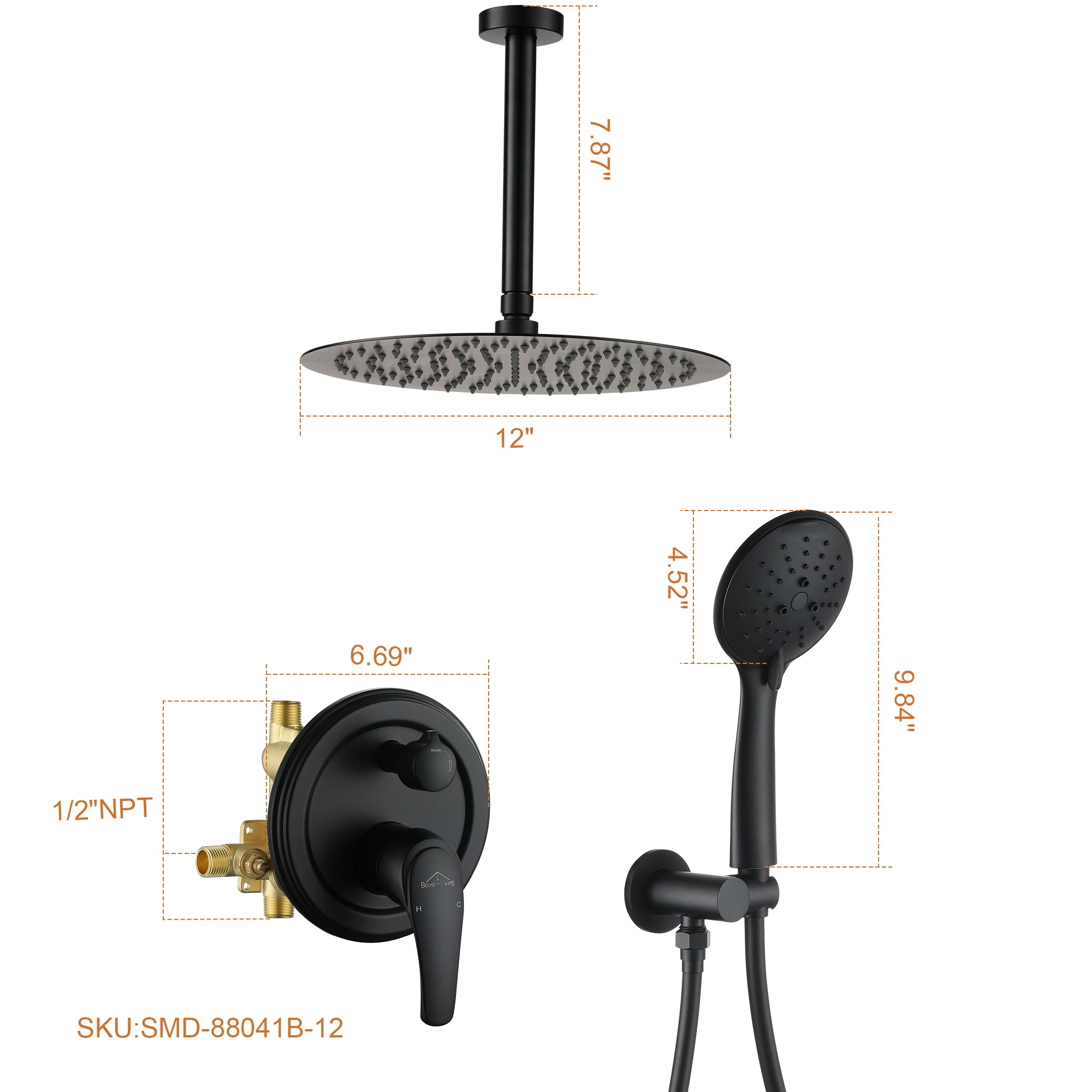 Boyel Living SMD-88041B-12 Showerhead-Bar-Panels - View #2