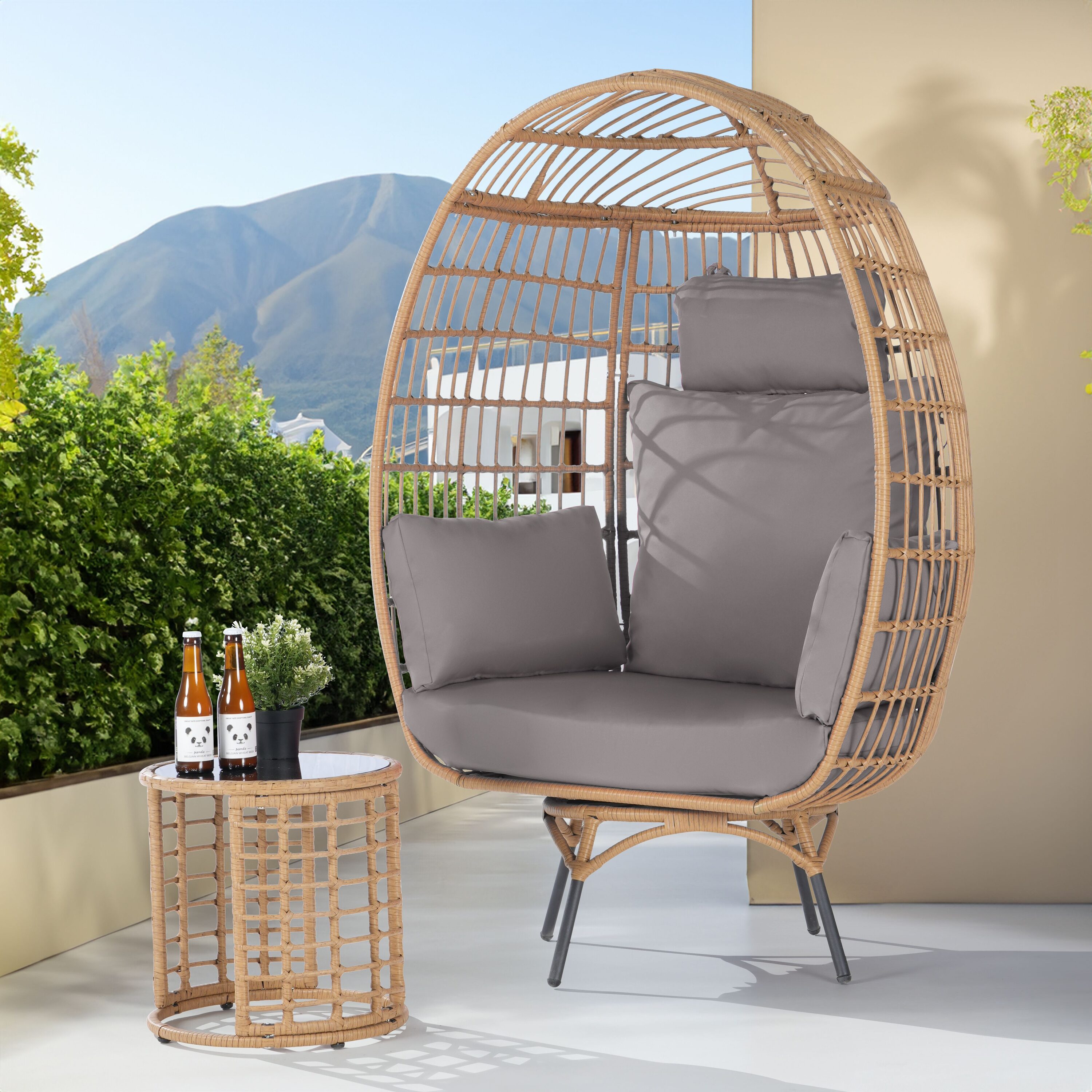 SANSTAR L-RJDC53LY-AC 2 -Piece Wicker Patio Conversation Set with Gray Cushions