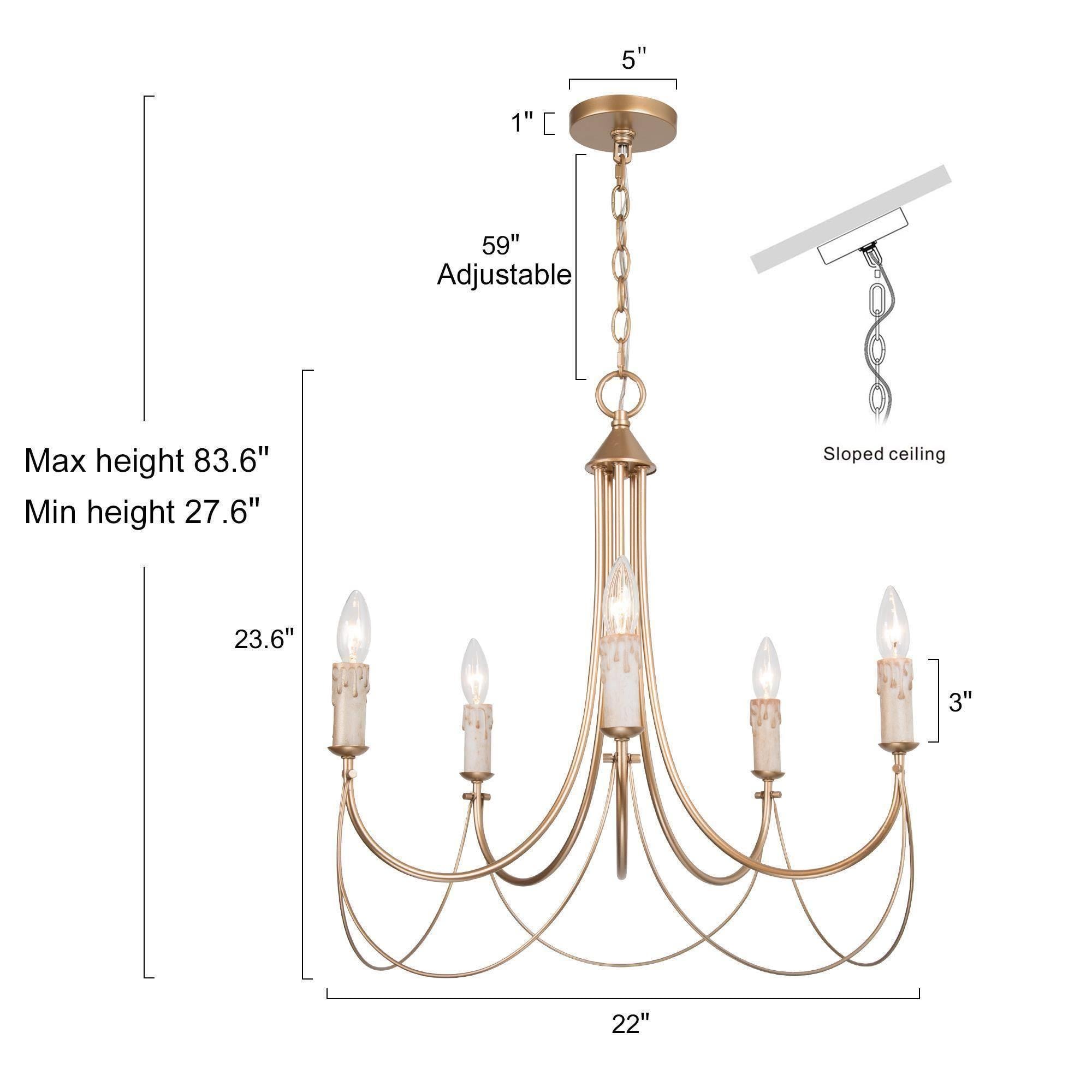 LNC Dining room chandelier 5-Light Matte Gold Modern/Contemporary LED ...