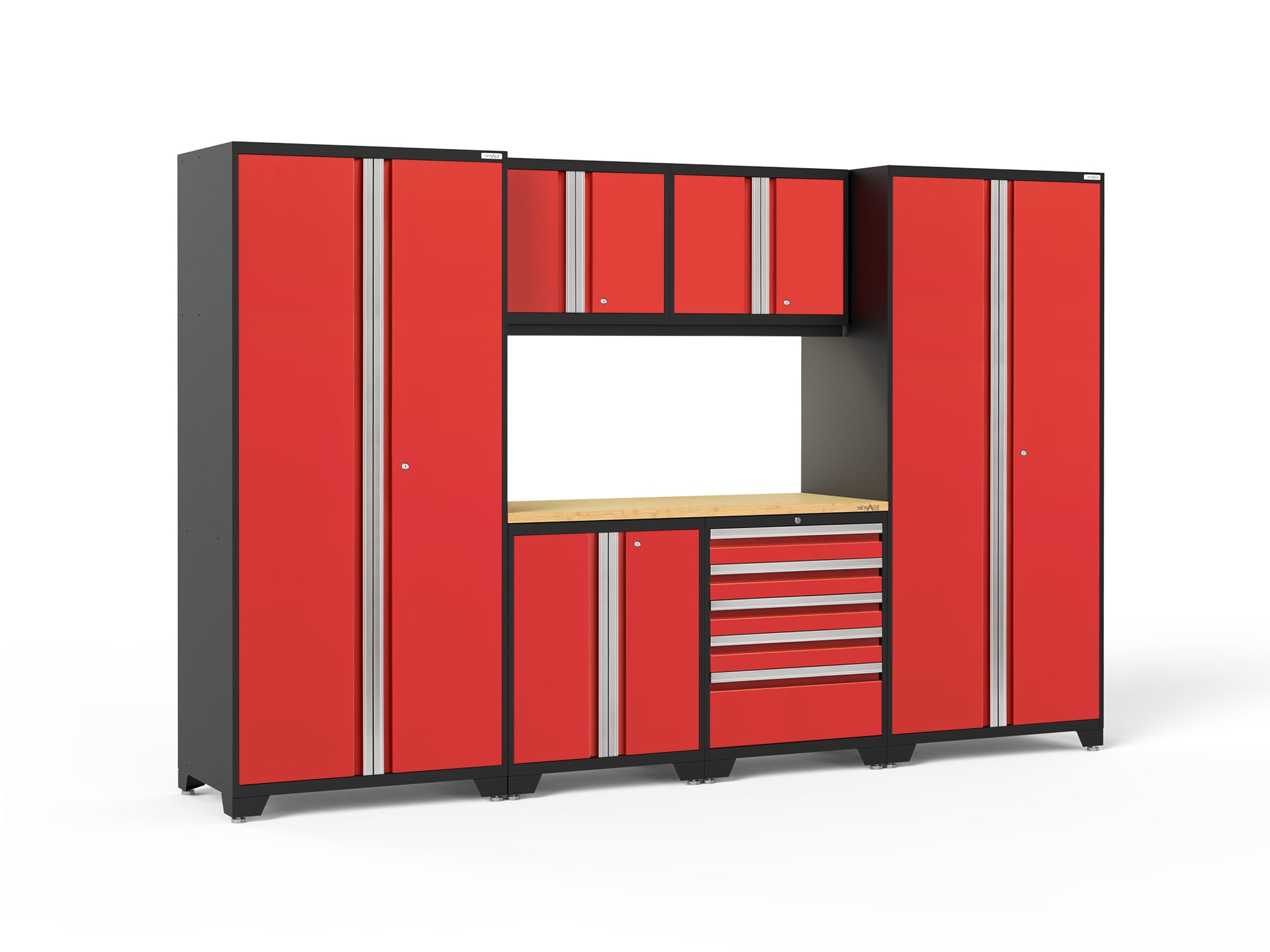 NewAge Products 52392 128-in W x 85.25-in H 6-Cabinets Steel Deep Red Garage Storage System