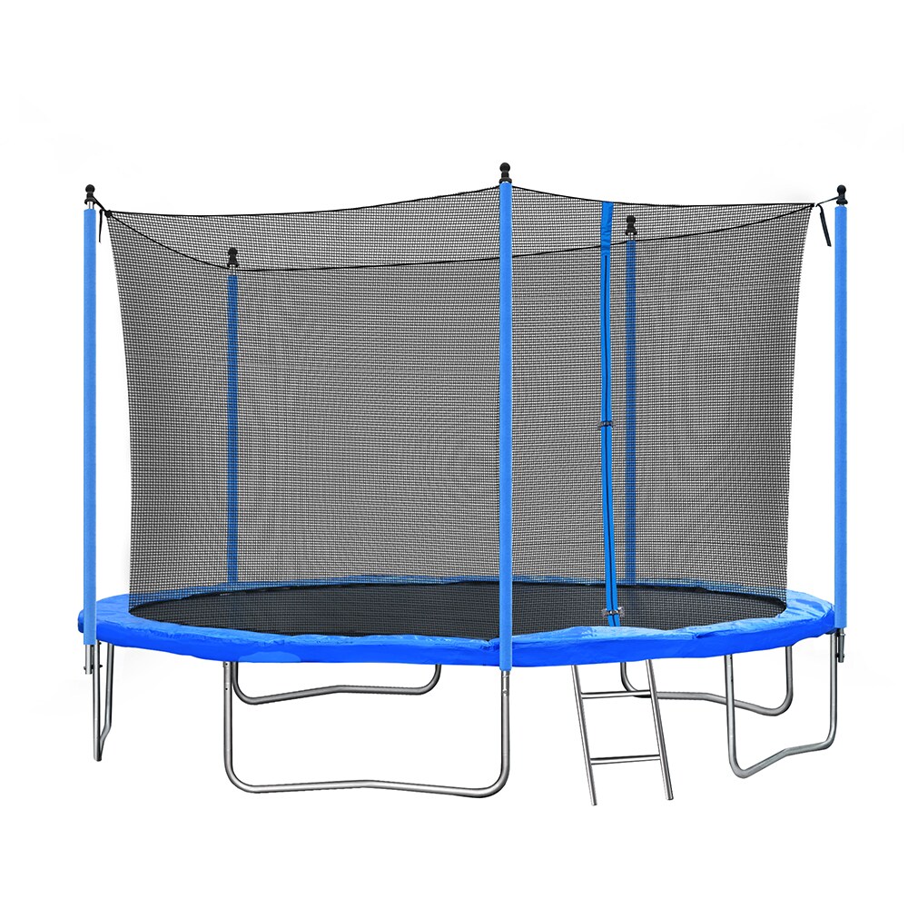 Sunrinx 12FT Round Backyard Trampoline with Safety Enclosure Cover and Stable W Shaped Legs in Blue at Lowes