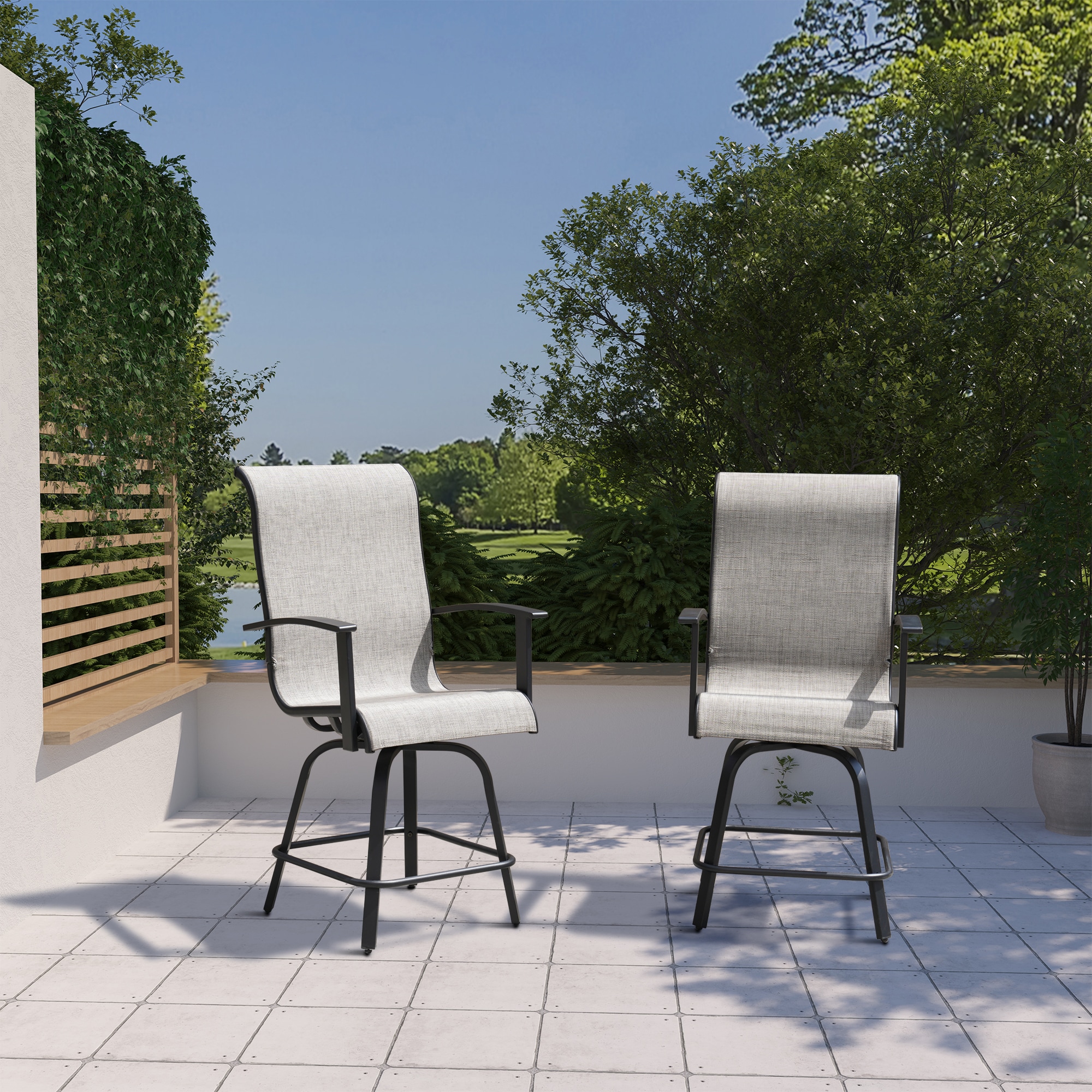 CASAINC ZY-61 Swivel Chairs Set of 2 Woven Gary Rattan Frame Swivel Dining Chair with Gray Woven Seat