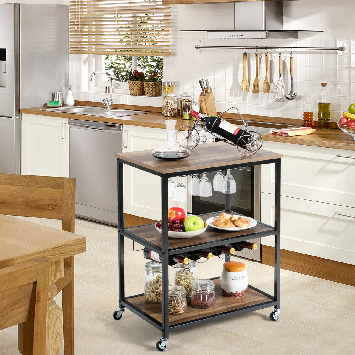 CASAINC Wood Base with Wood Top Rolling Kitchen Cart (24-in x 16-in x ...