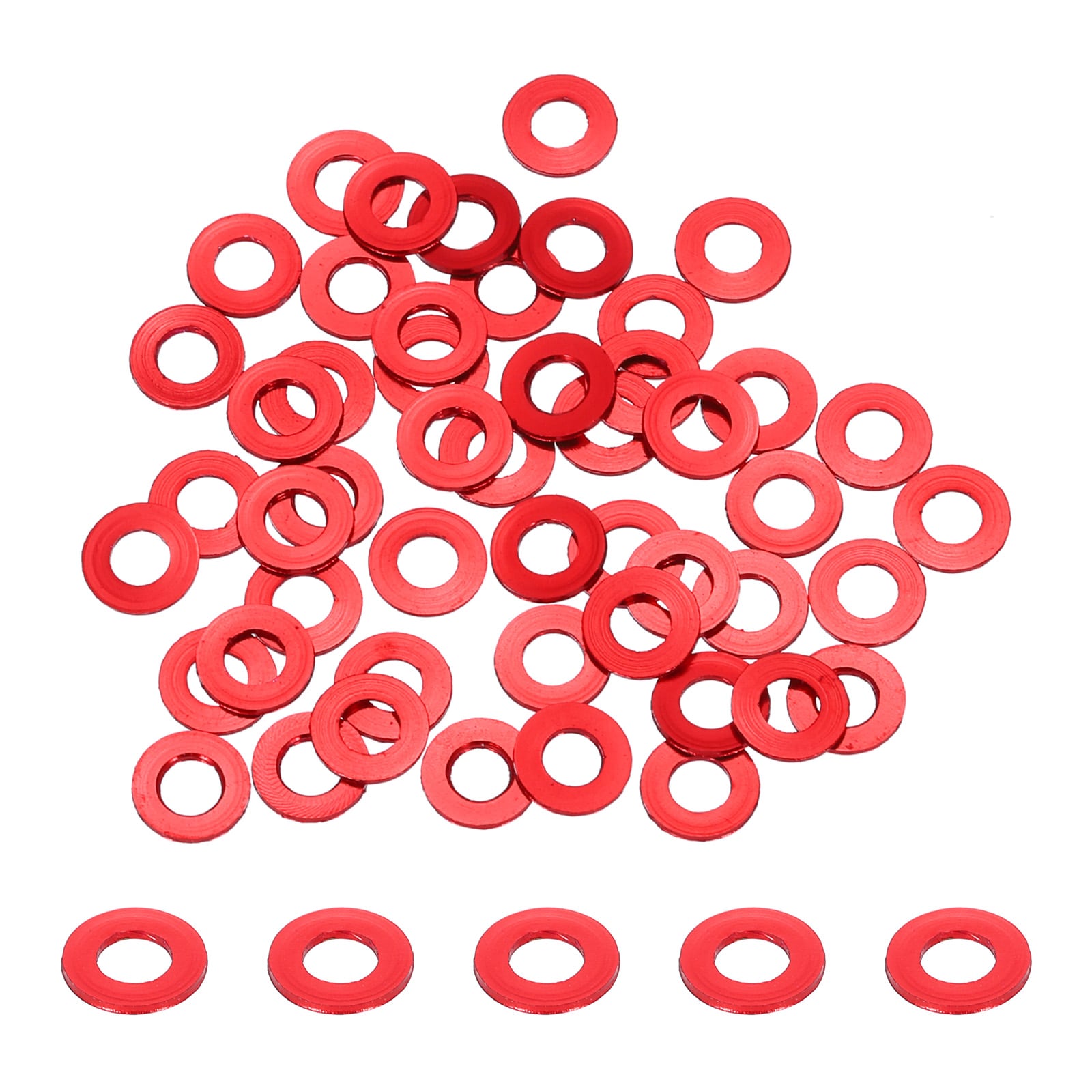 Unique Bargains 50pcs M3 Flat Washer Aluminum Gasket Anodized Countersunk Washer Hole Dia 3mm/0.12 Inch Round Washers for Screw RC/FPV/PC/Drone/Mechanical Accessories Model Parts (Red)