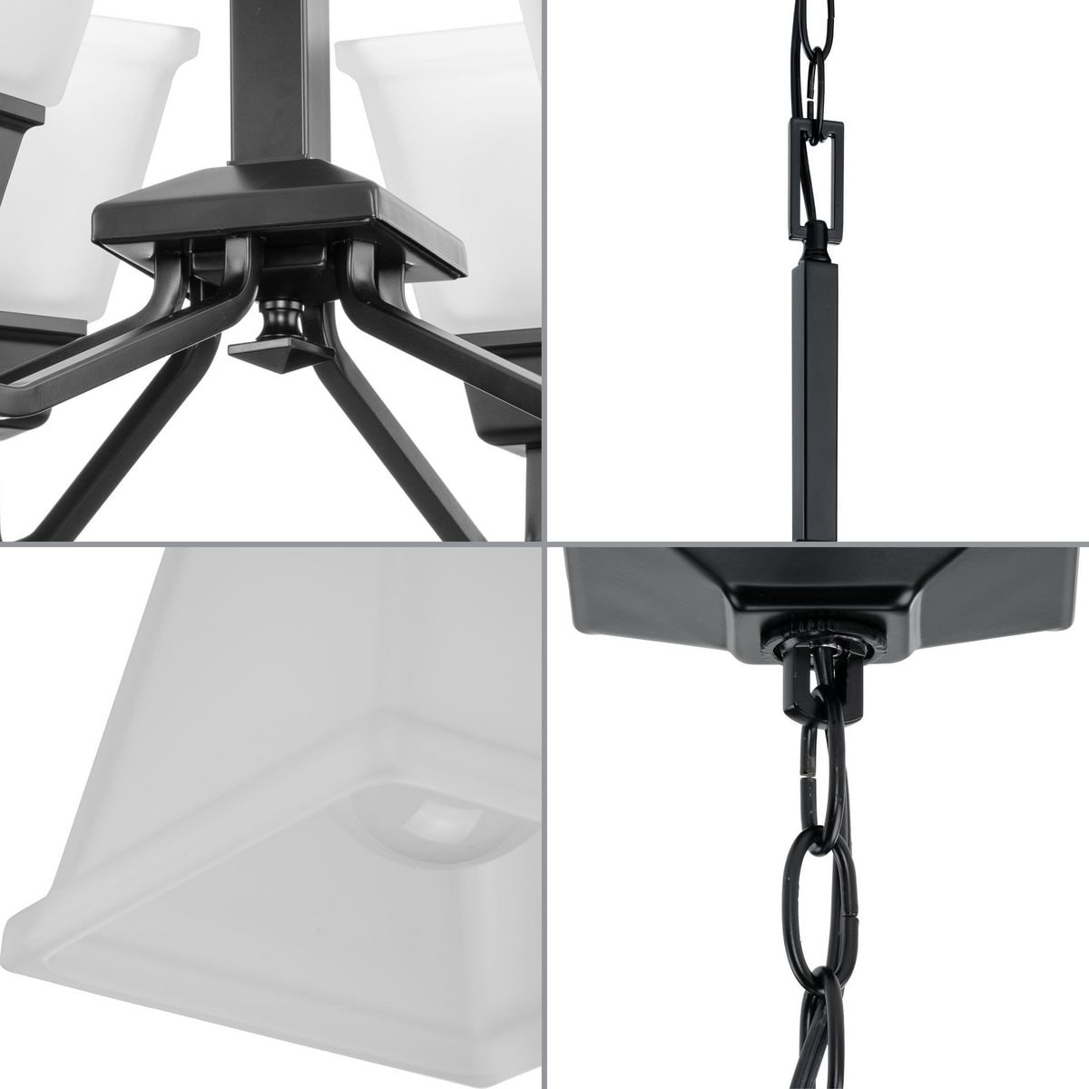 Matte Black 6-Light Chandelier with Etched Glass Shades