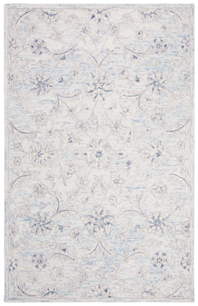 Safavieh MLP506M-4 Micro-Loop Passion 4 x 6 (ft) Tufted Wool Light Blue/Ivory Rectangular Indoor Floral/Botanical Vintage Area rug
