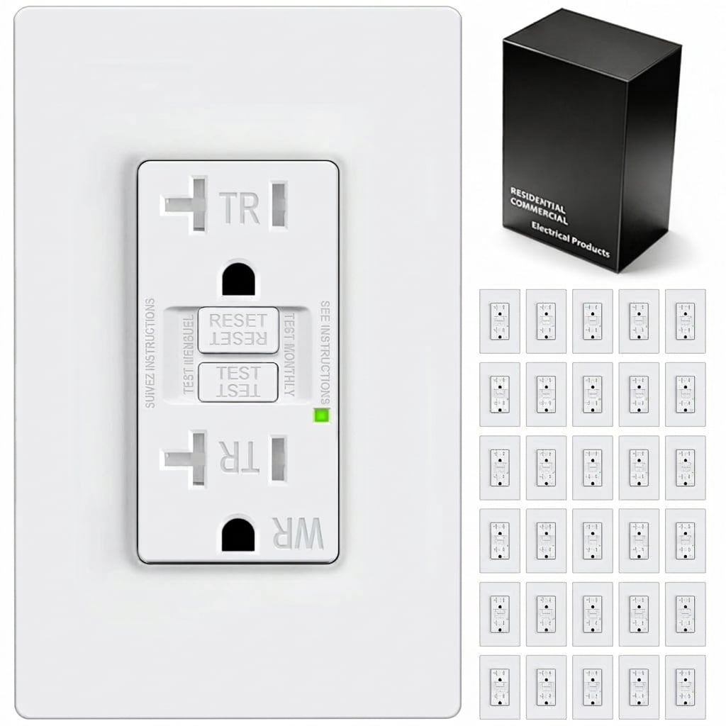 AOIZGMY 30 Pack 20 Amp GFCI Outlet Tamper Resistant Weather Resistant Self-Test LED Indicator Screwless Wallplate UL Listed White #LAZ0430H18