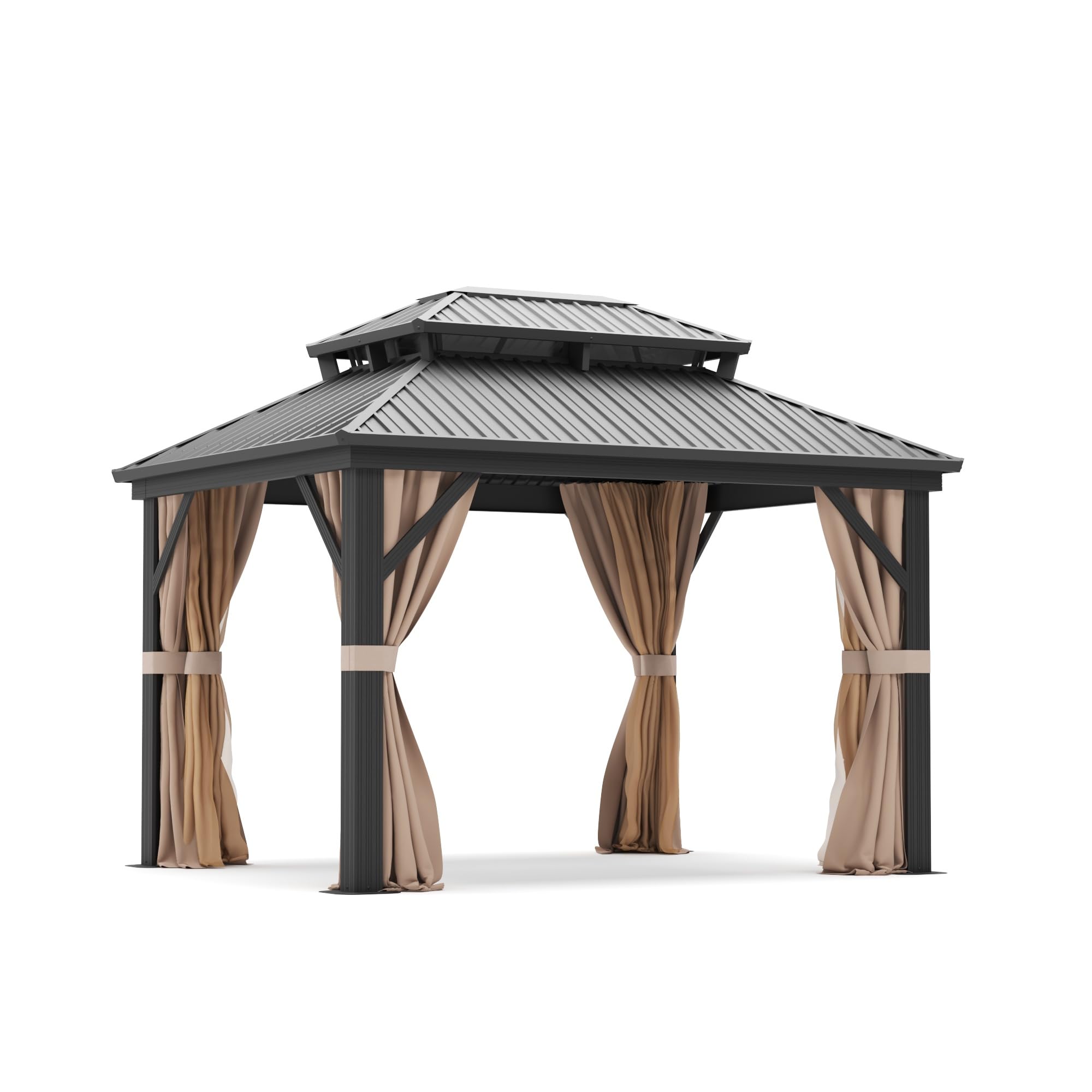 AURA OUTDOOR OAGB-1012 10-ft x 12-ft Mykonos BLACK Gazebo with Hardtop Roof (Screen Included)