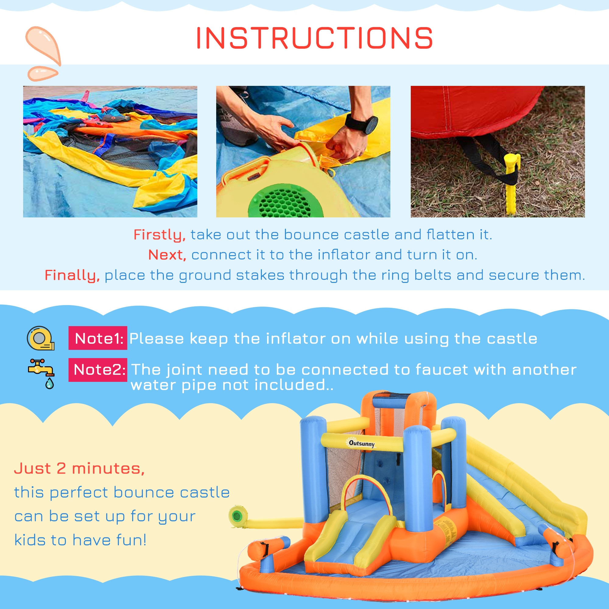 Outsunny 5-in-1 Inflatable Water Slide and Bounce House with Pool