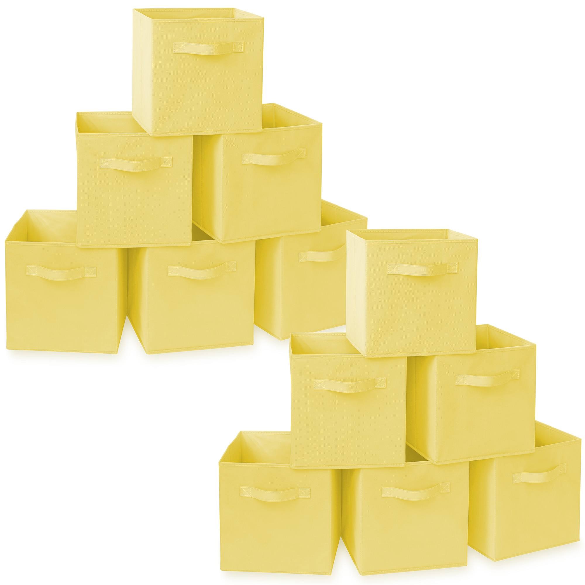 Casafield 6CC-YEL-2. (Set of 12) Collapsible Fabric Cubes - 11-in Storage Bins - Yellow