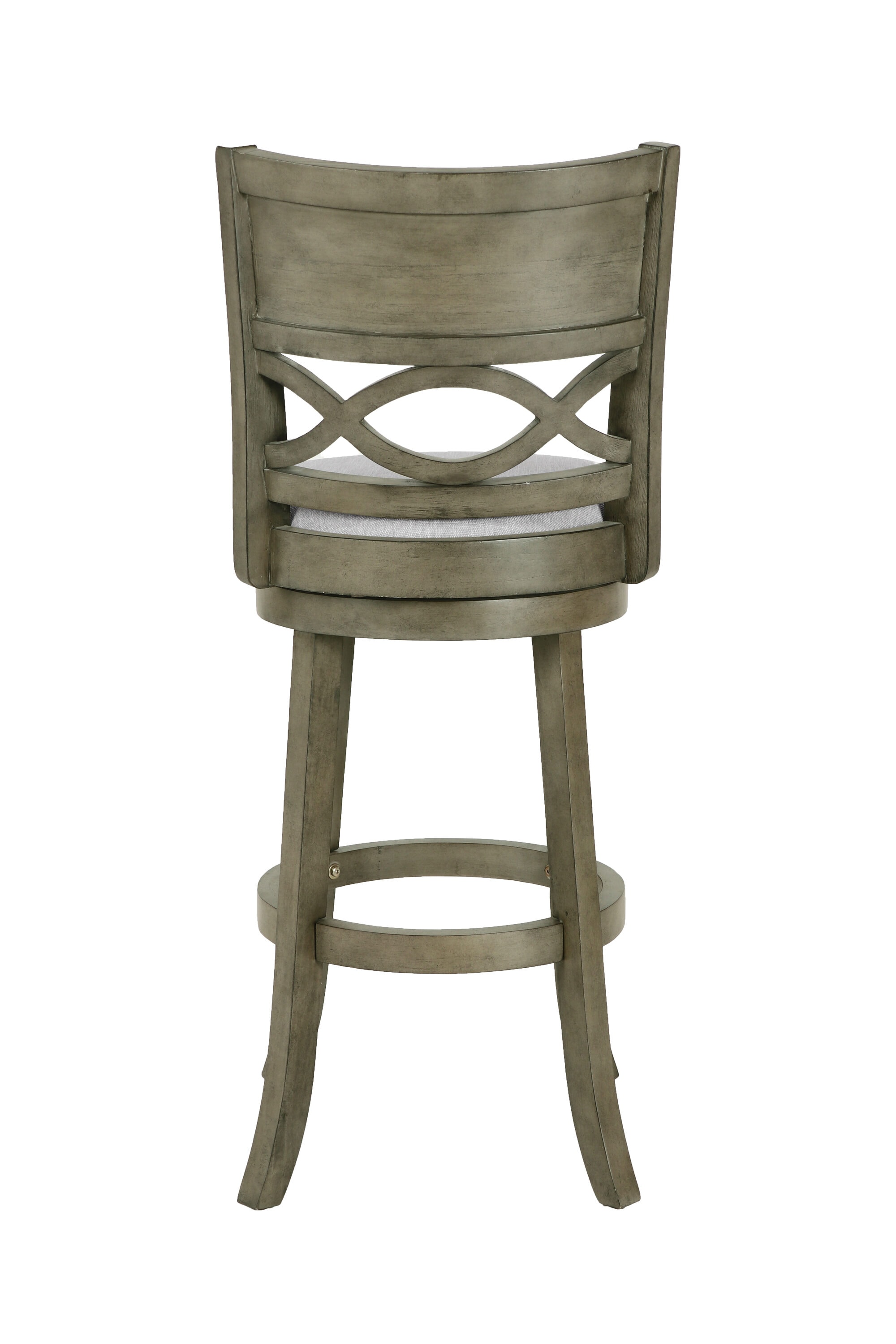 Transitional Gray Swivel Bar Stool in Solid Wood with Carved Back