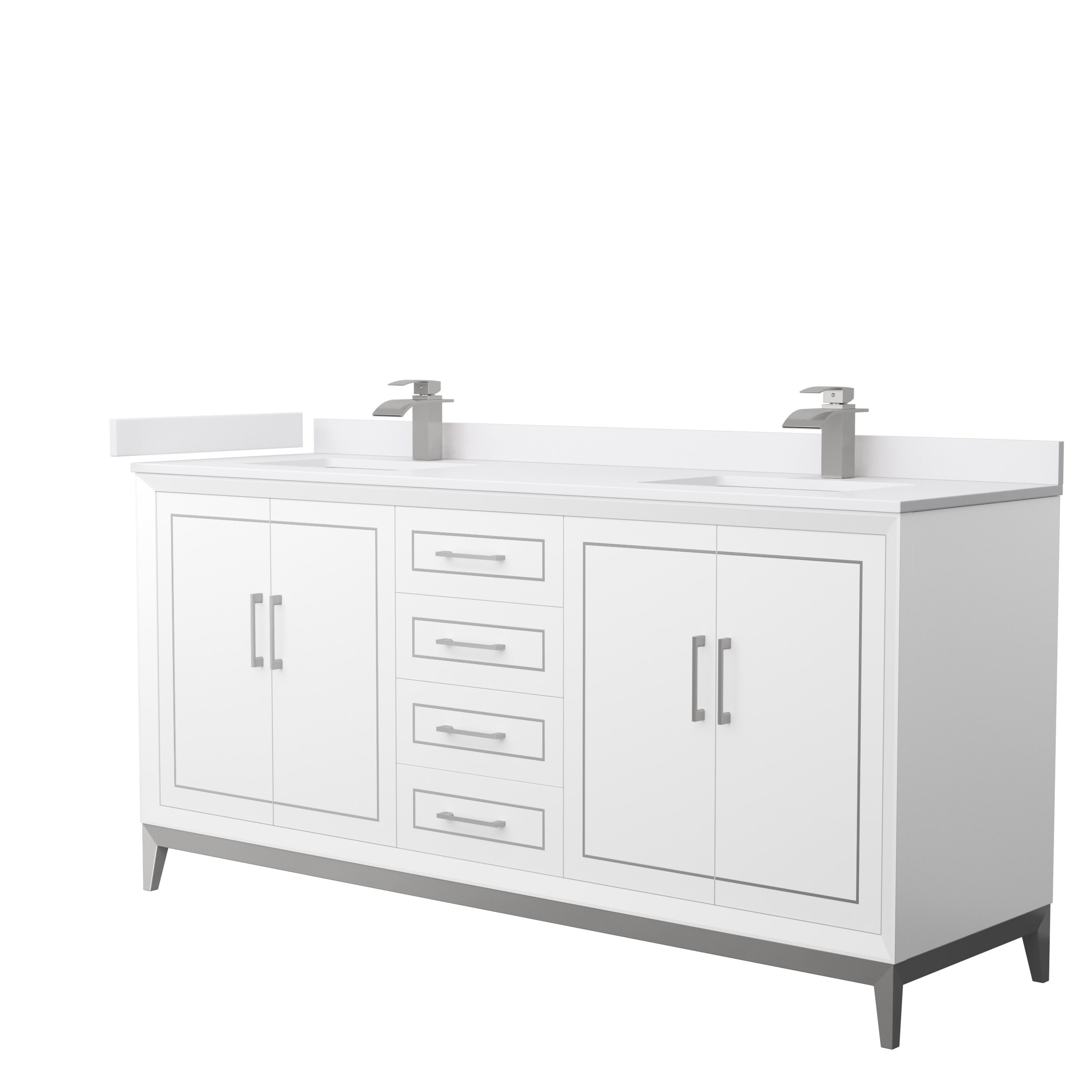 Wyndham Collection WCH515172DWHWCUNSMXX Marlena 72-in White with Brushed Nickel Trim Undermount Double sink Bathroom Vanity with White cultured marble Cultured marble Top