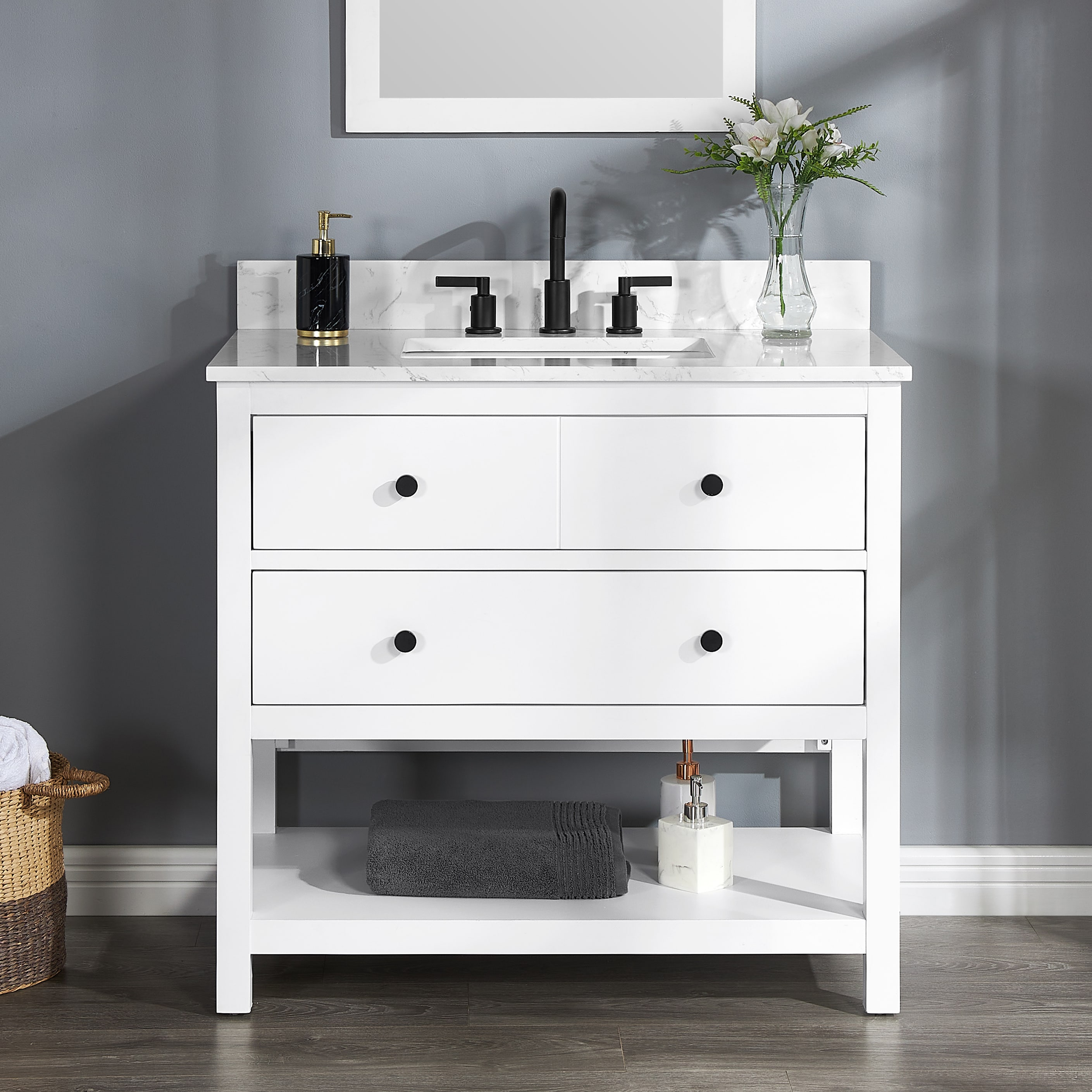 Style Selections Madix 30-in White Undermount Single Sink Bathroom Vanity with White Engineered Stone Top