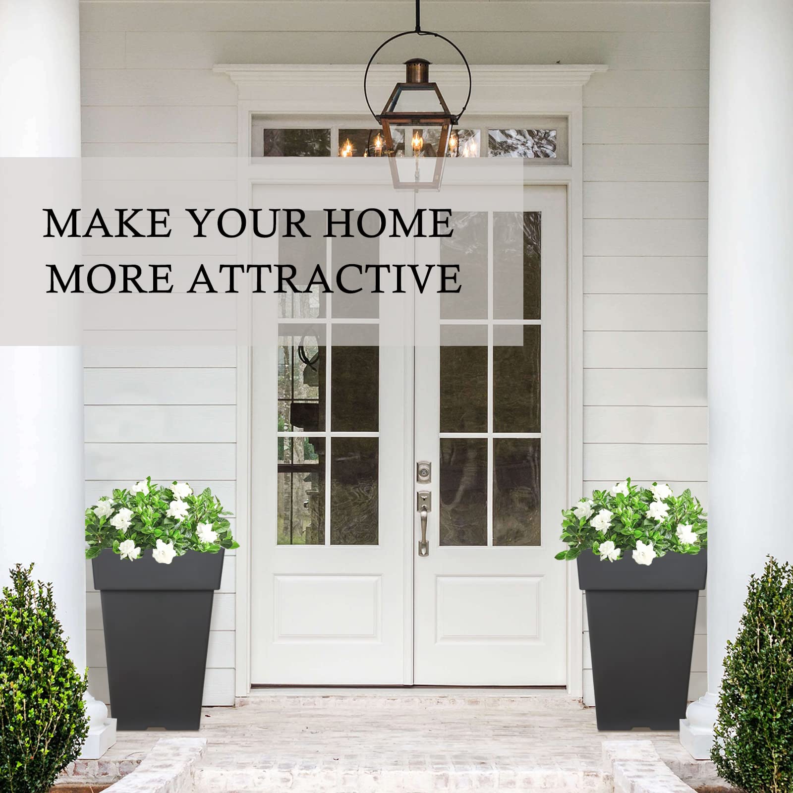 ITOPFOX Tall Planters for Outdoor Plants 20 Inch Movable Large Plastic