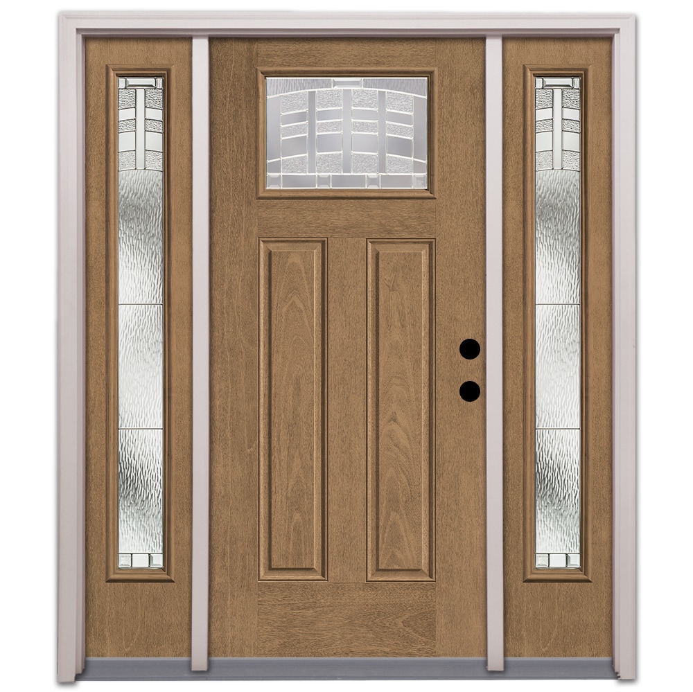 Therma-Tru TT649677SOS Emerson Entry Door 64-in x 80-in x 4-9/16-in Fiberglass Craftsman Left-hand inswing Beechwood Stained Prehung Front Door with Sidelights with Brickmould Insulating core