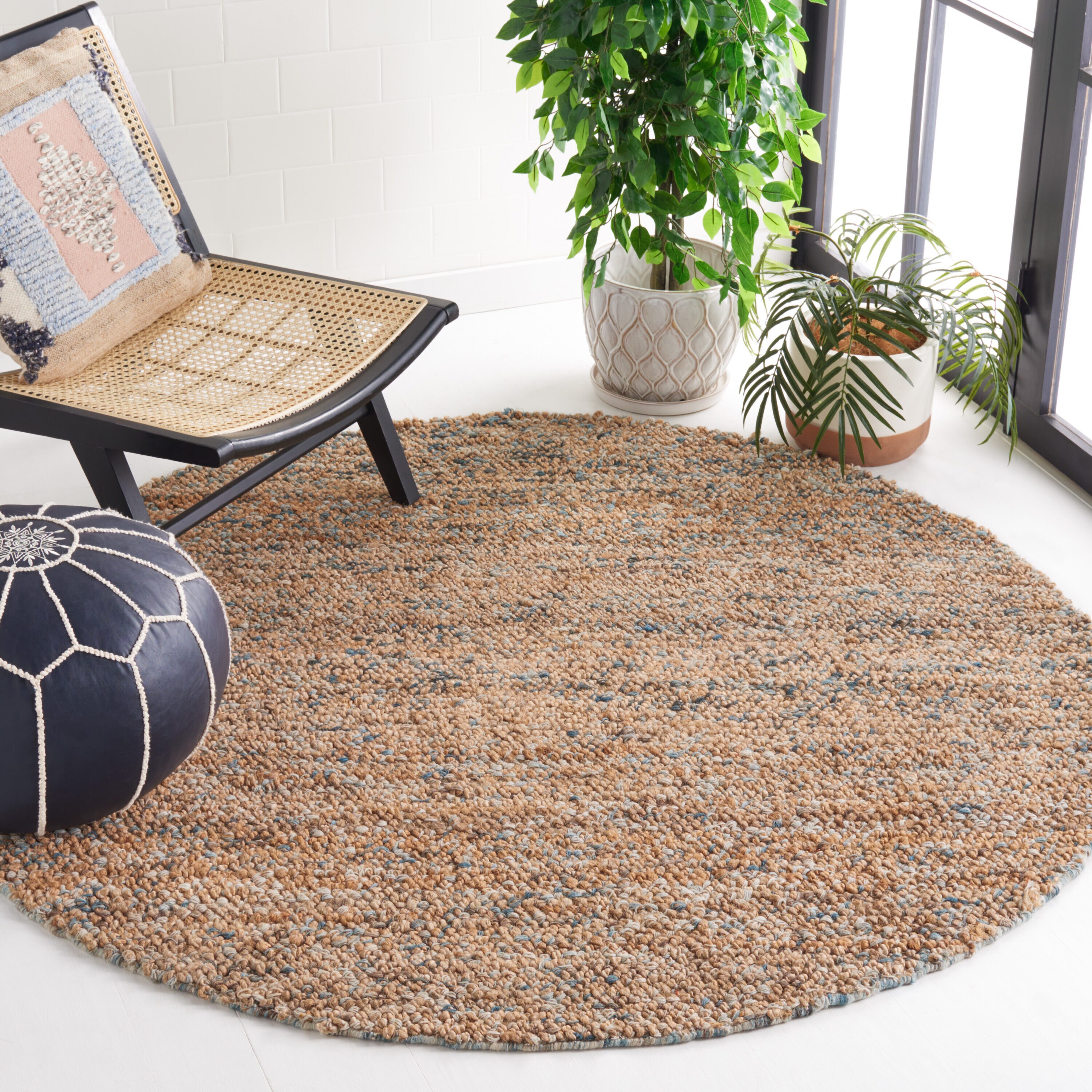  Bohemian 901 Natural/Blue Solid/Tonal 6ft x 6ft Round Rug