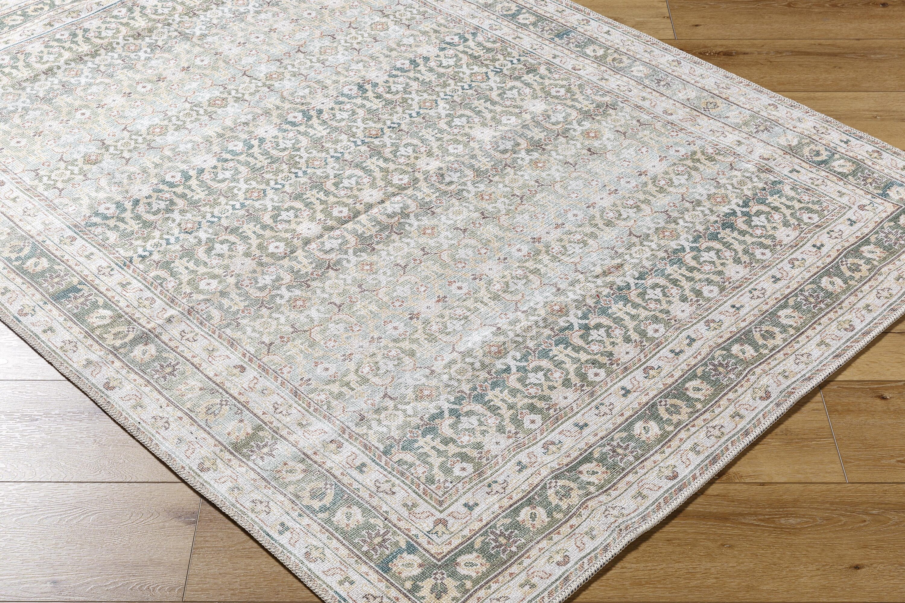 Rainier Green and Gray Washable Synthetic Area Rug, 3'3" x 4'11"