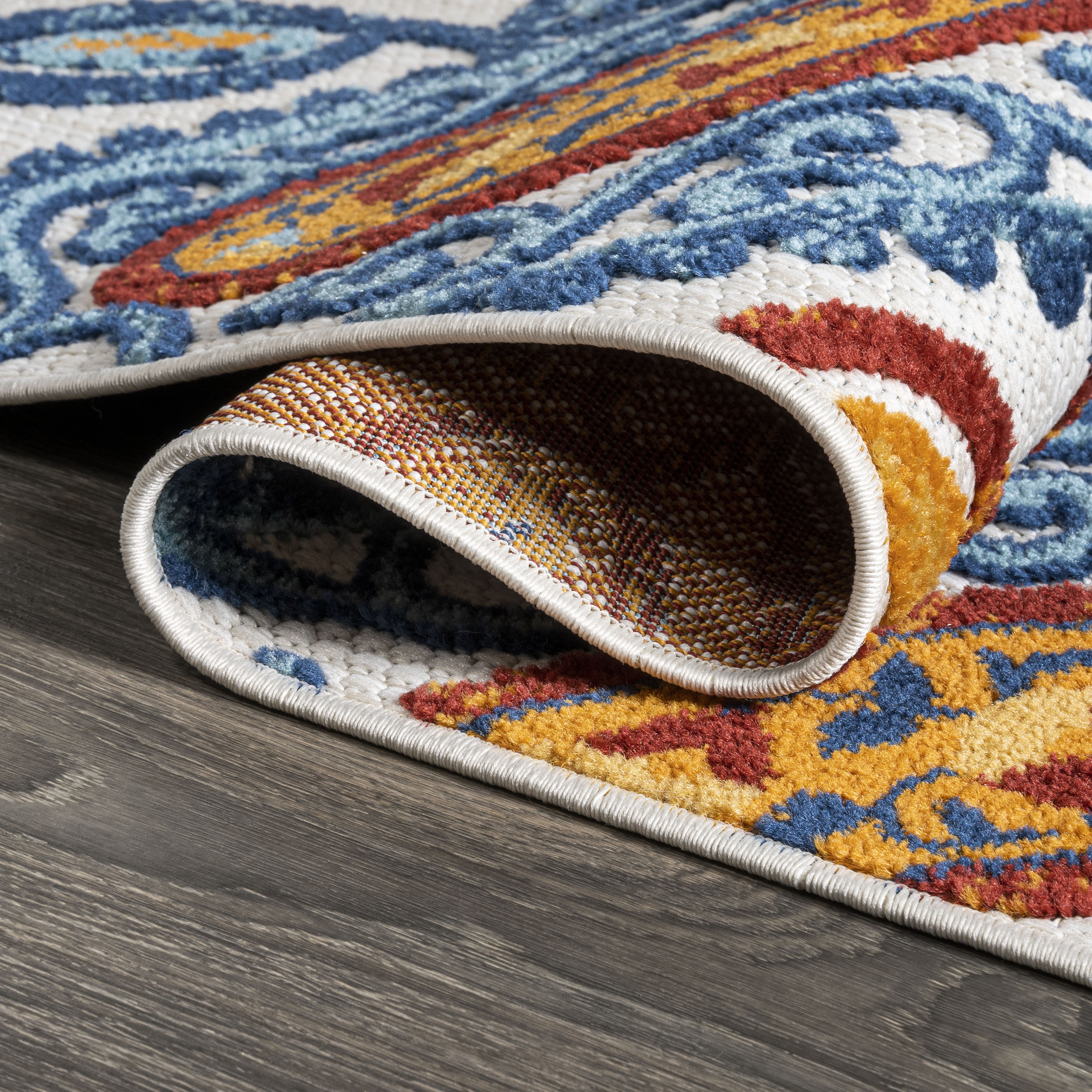 Boho Paisley Orange/Blue Synthetic 2x8 Indoor/Outdoor Rug
