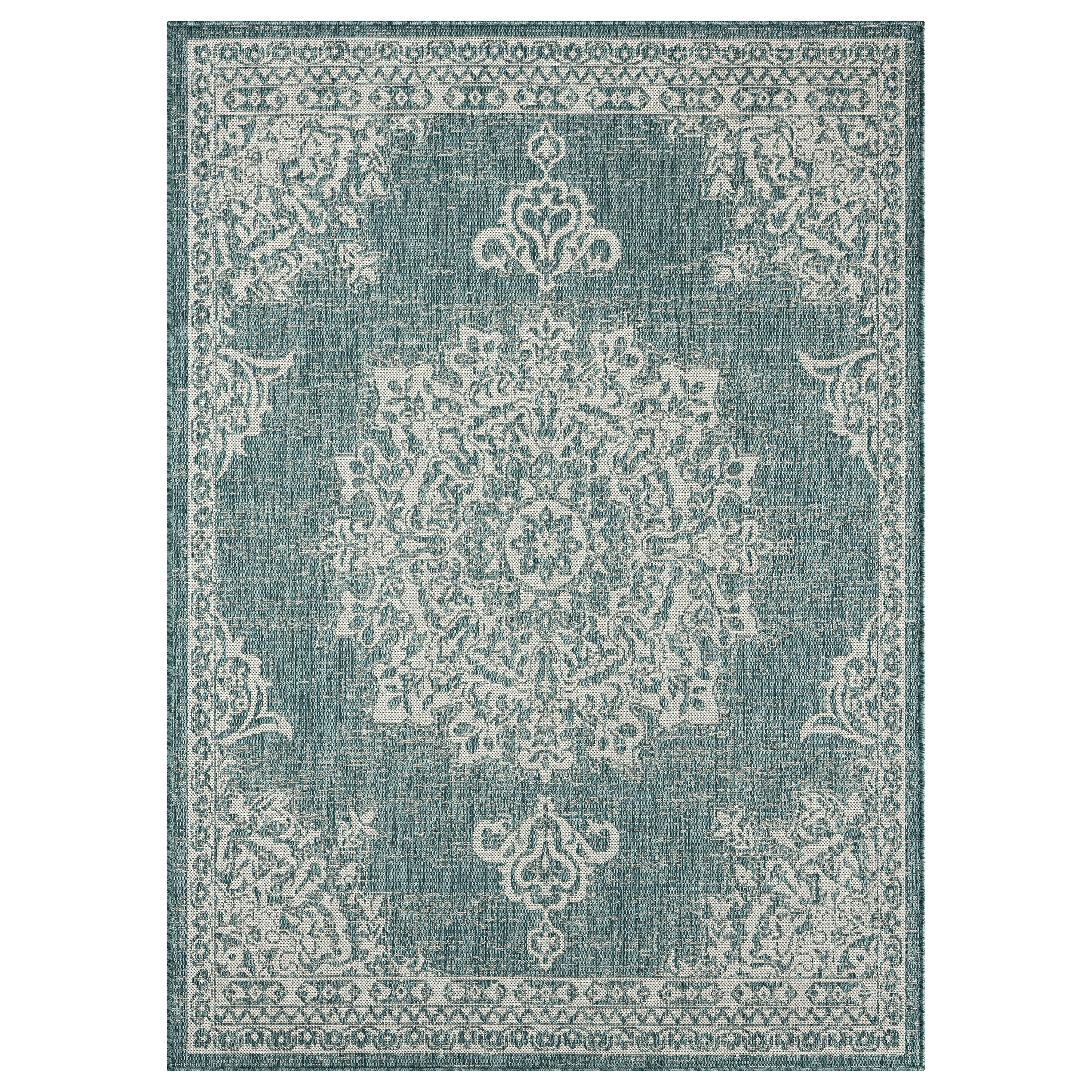Nicole Miller 1-2652-281 8 x 10 (ft) Loomed Polypropylene Teal Rectangular Indoor/Outdoor Medallion French Country Area rug