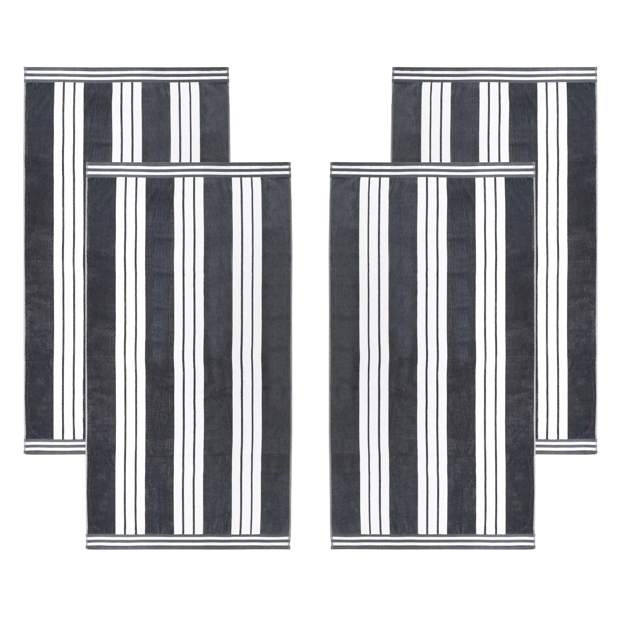 Slickblue - 2/4/6-Piece Cotton Oversized Cabana Beach Towel Set 34x64 Striped Pool Towels with Ve...
