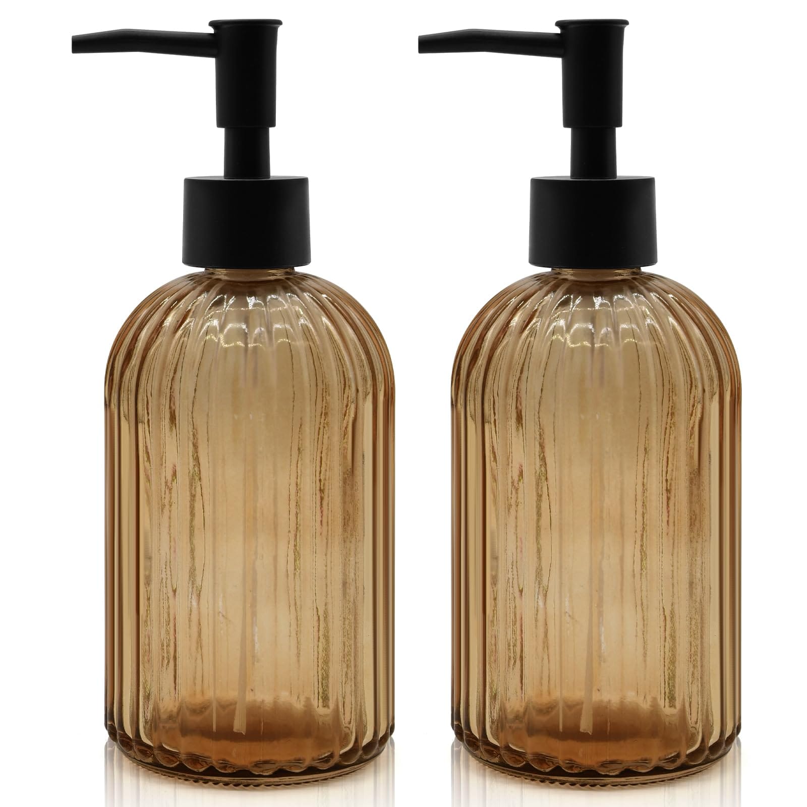 LILILIAN FMY 2 Pack 14oz Amber Glass Soap Dispenser with Black Pump Refillable for Hand Soap Dish Soap Lotion Suitable for Kitchen Bathroom and