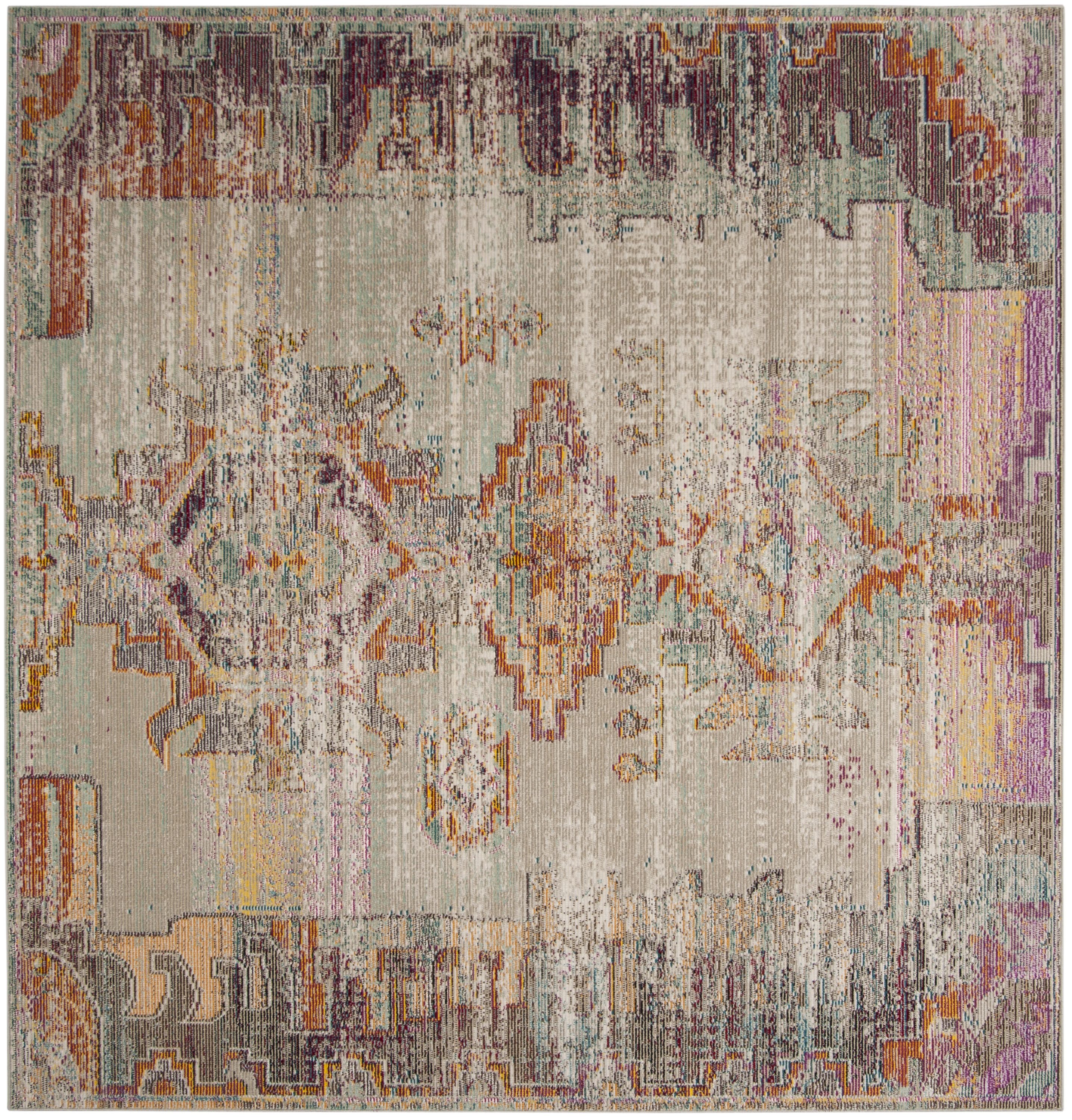 Elysian Light Grey & Purple Hand-Knotted 7' Square Oriental Rug