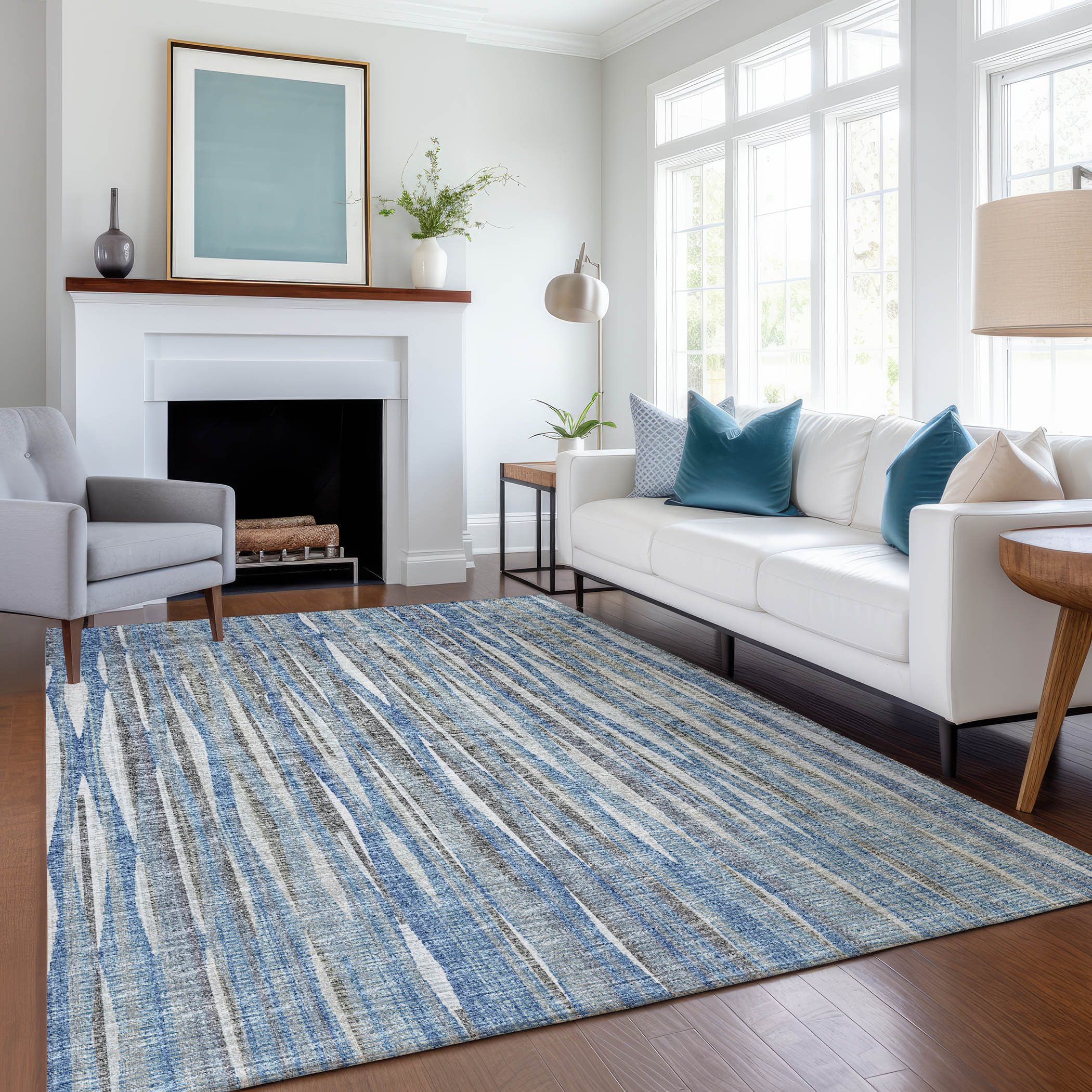 Addison Rugs AMF31BL3X5 Mayfield AMF31BL 3 x 5 (ft) Loomed Polyester Blue Rectangular Indoor Stripe Machine washable Area rug