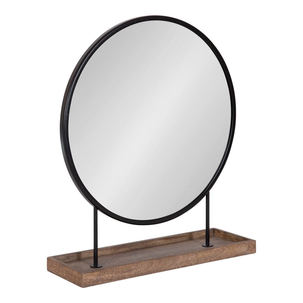 Kate and Laurel 18.00-in W x 21.50-in H Round Black/Natural Framed Wall Mirror