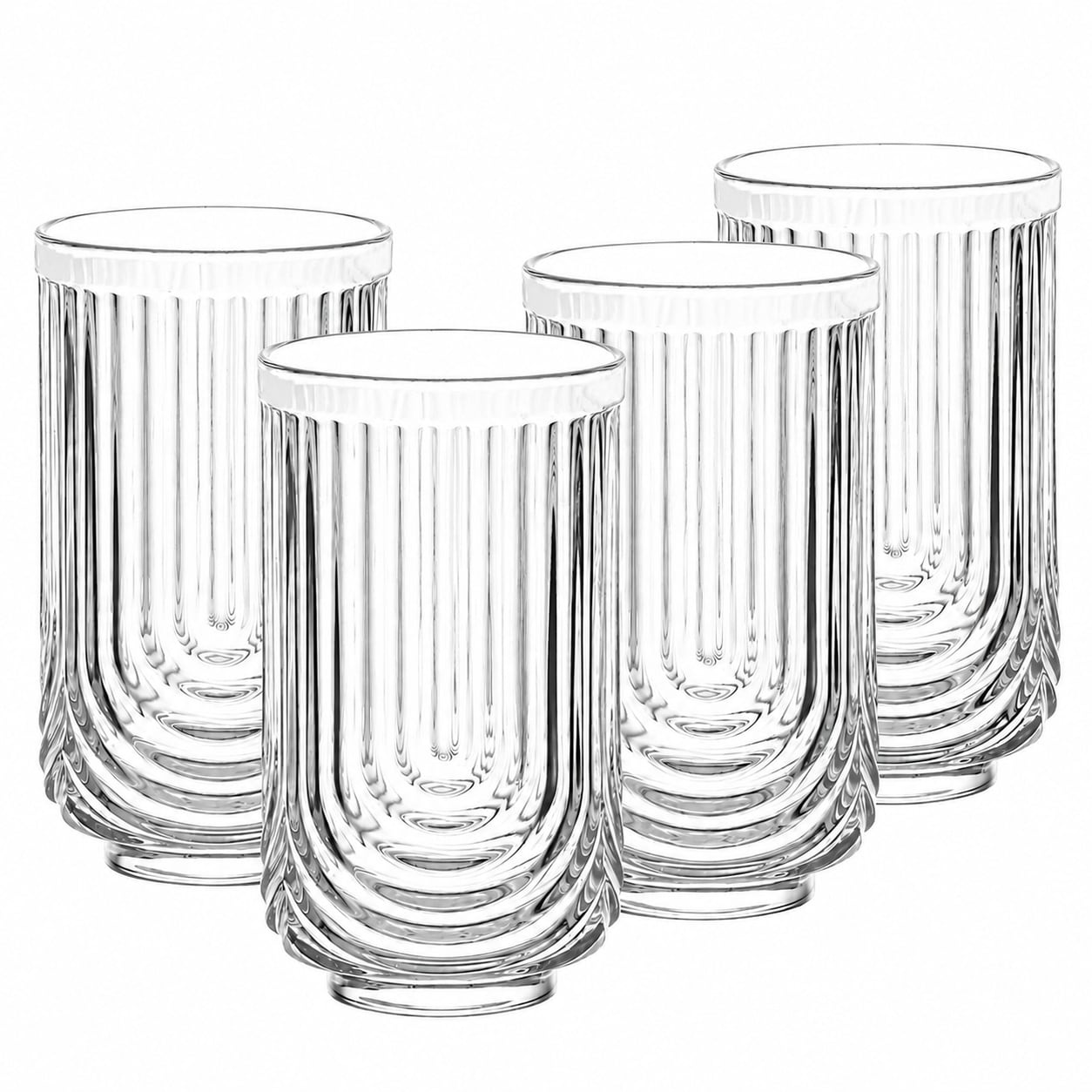 Aoibox  Vintage Highball Glasses Set of 4 Arch Design Ripple Tumbler 14 oz Hand Blown Transparent Glass for Juice