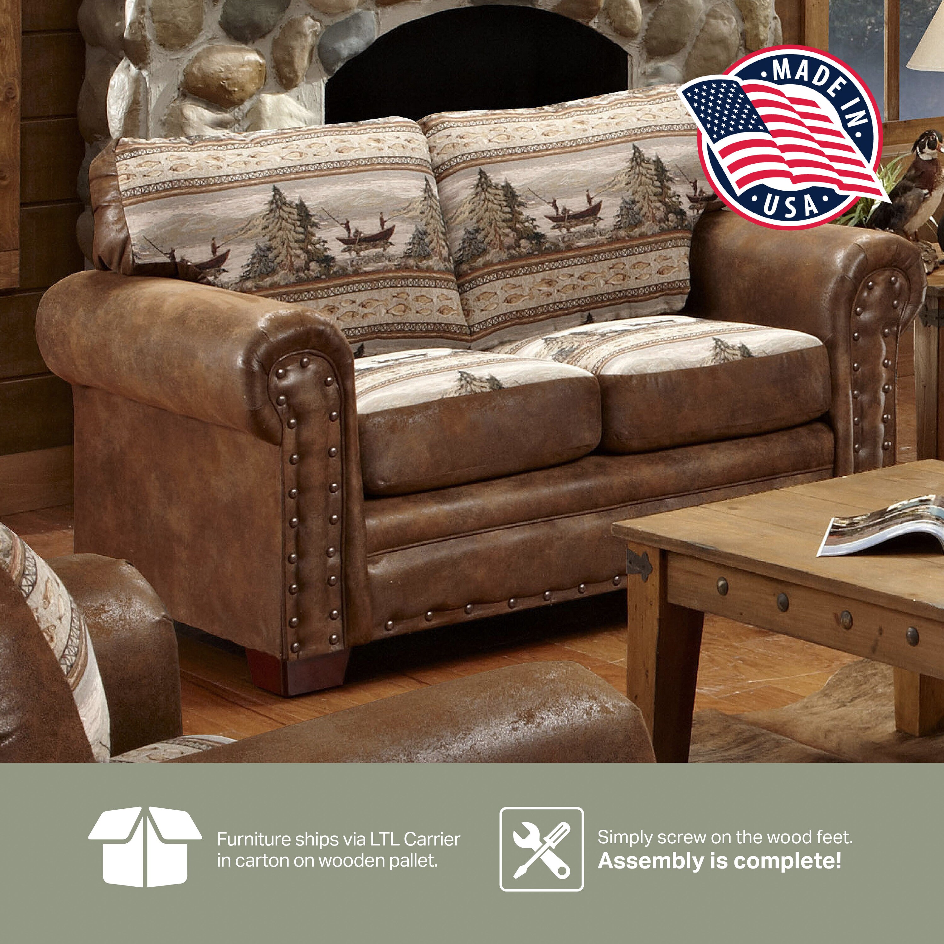 Alpine Lodge 4-Piece Brown Oak and Microfiber Set