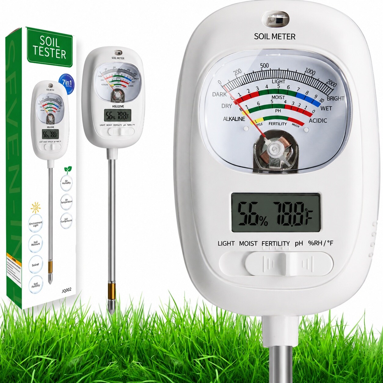 KHKFY -  Soil Test Kit 7 in One Digital Soil Moisture PH Fertility Light Temperature Humidity Met...