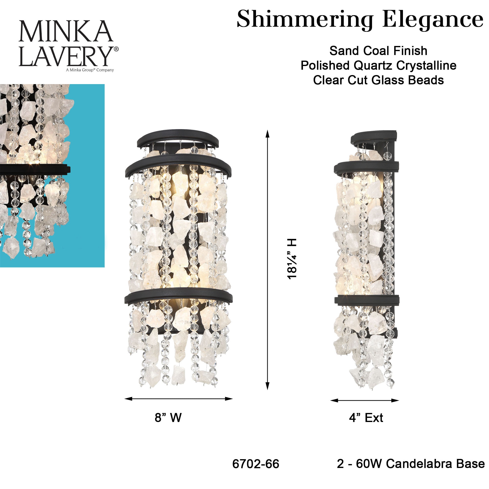 Minka Lavery Shimmering Elegance 8-in W 2-light Matte Black Glam 