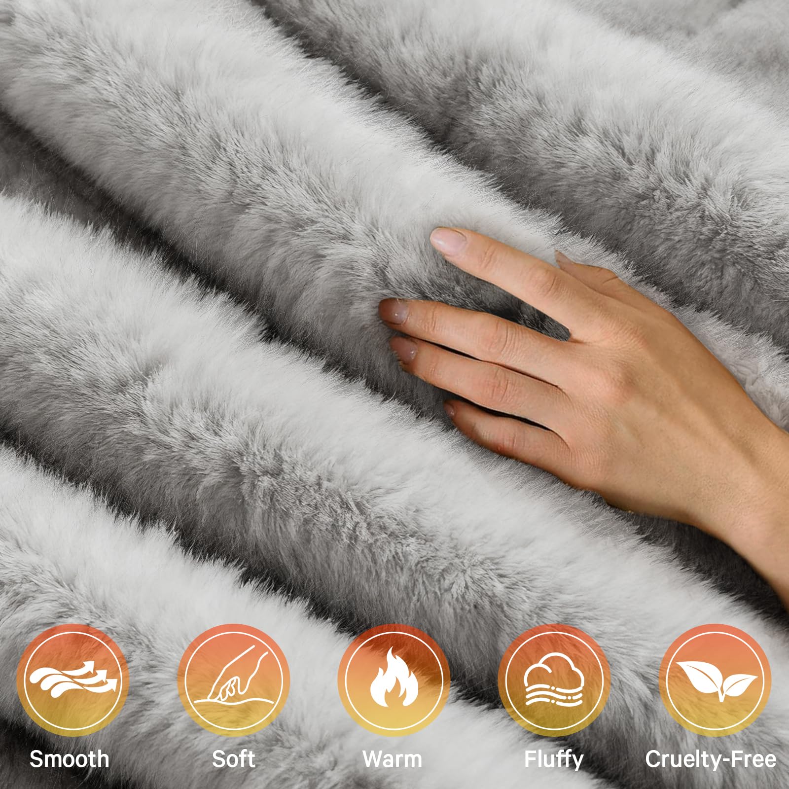 Etokfoks Faux Fur Heated Electric Blanket Throw 50 in x 60 in