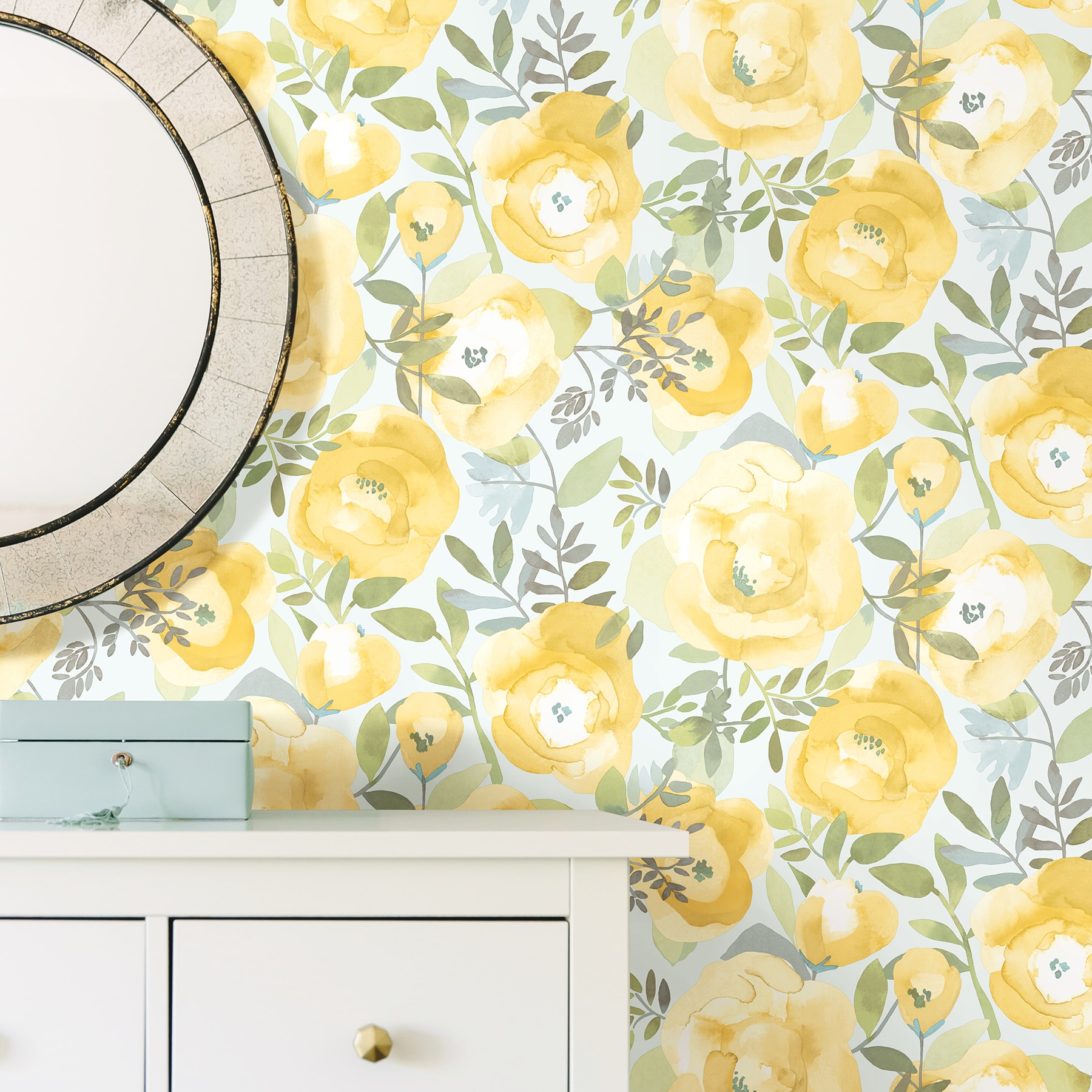 Tropical Yellow Wallpaper  Palm Leaves Peel and Stick  The Wallberry