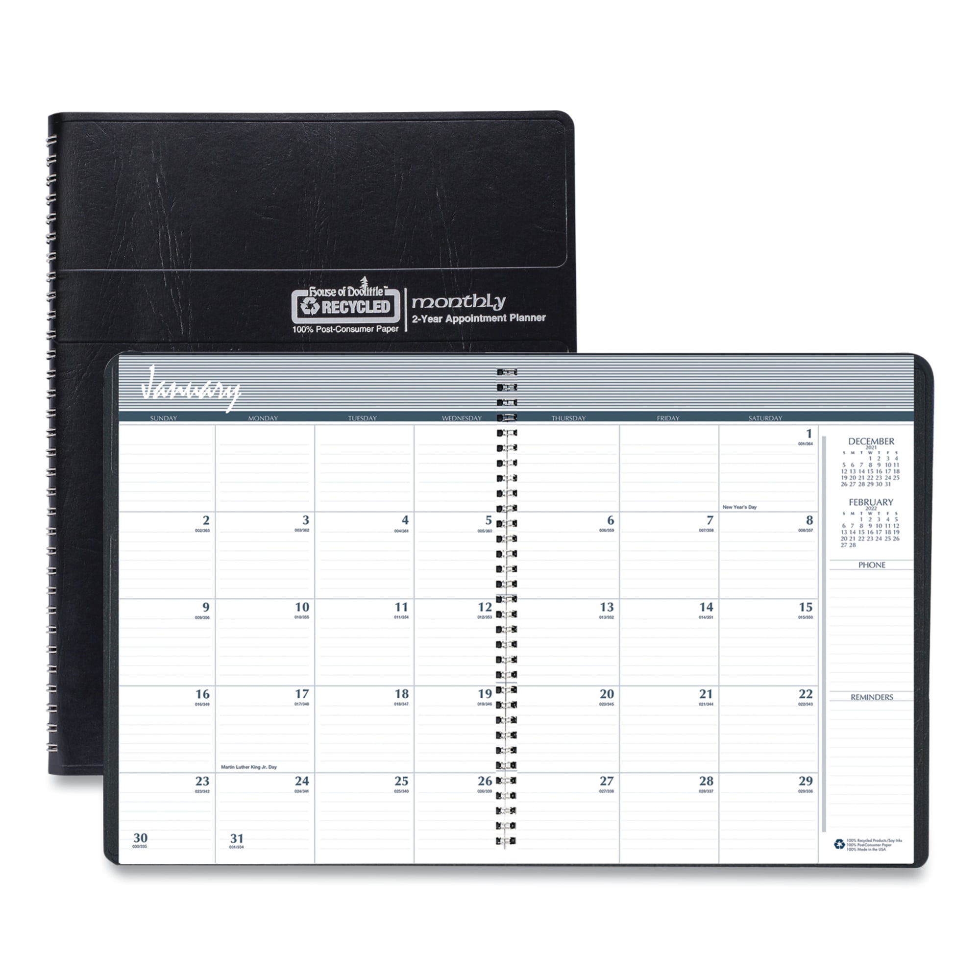 House of Doolittle HOD262002 24-month Recycled Ruled Monthly Planner, 11 X 8.5, Black Cover, 24-month (jan To Dec): 2024 To 2025
