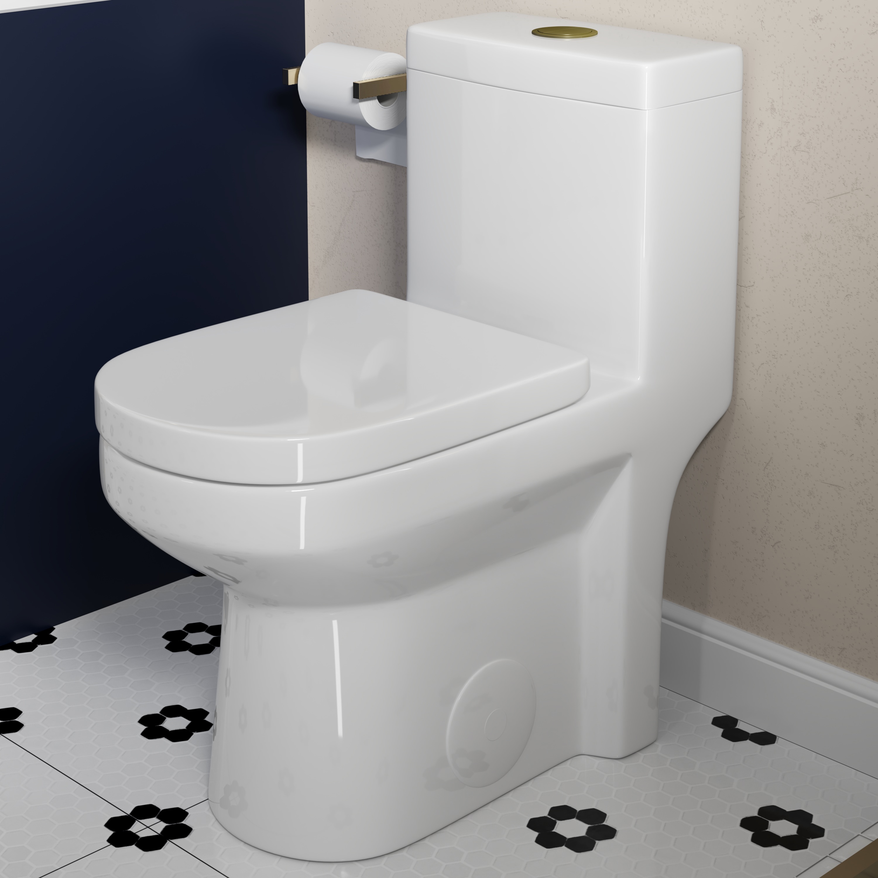 HOROW Compact Toilet White Round Standard height 12-in Rough-In 1.6 GPF Dual Flush Soft Close 1-piece Toilet