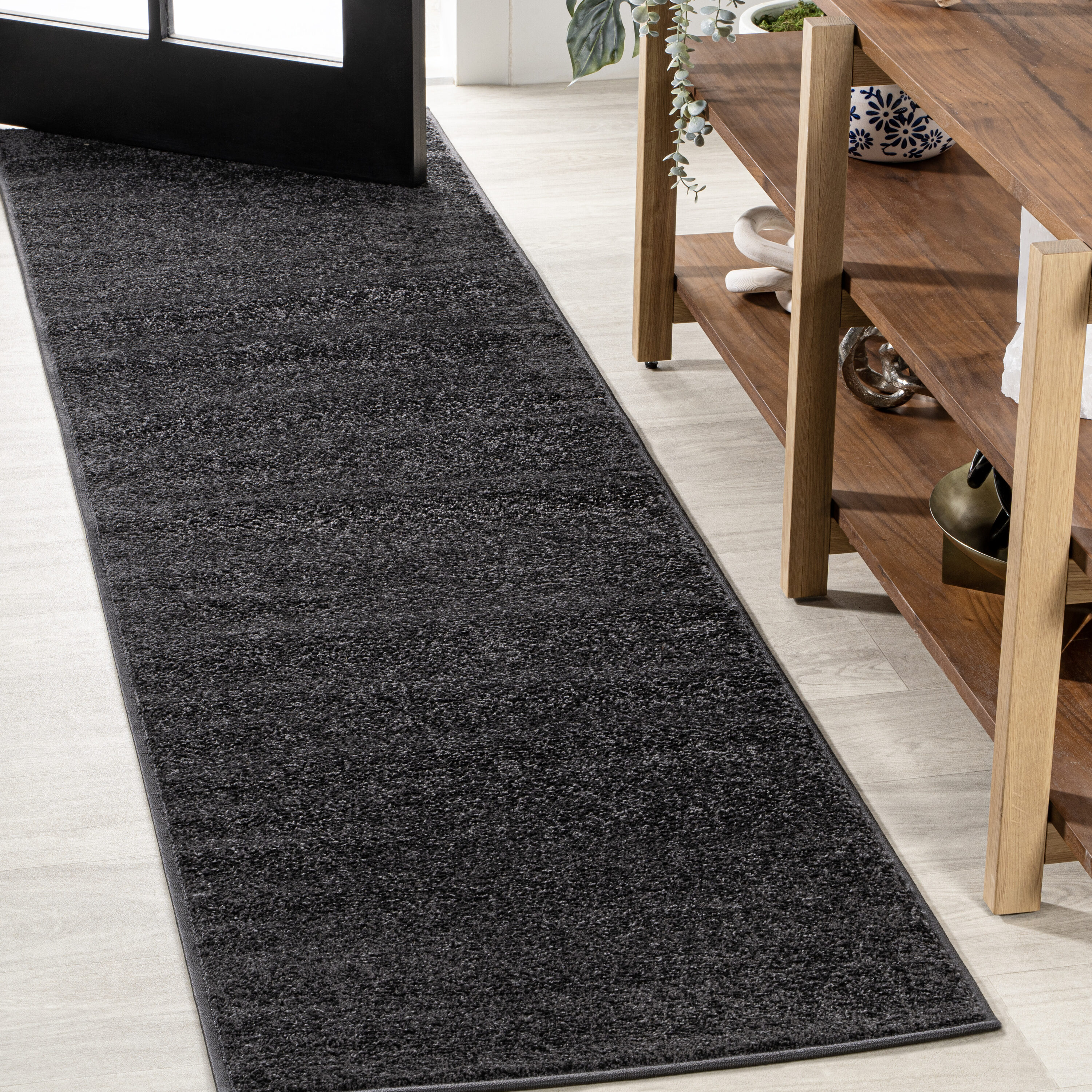 Rubber Backed Runner Rug, 22 x 60 inch, Solid Black, Non Slip, Kitchen Rugs  and Mats