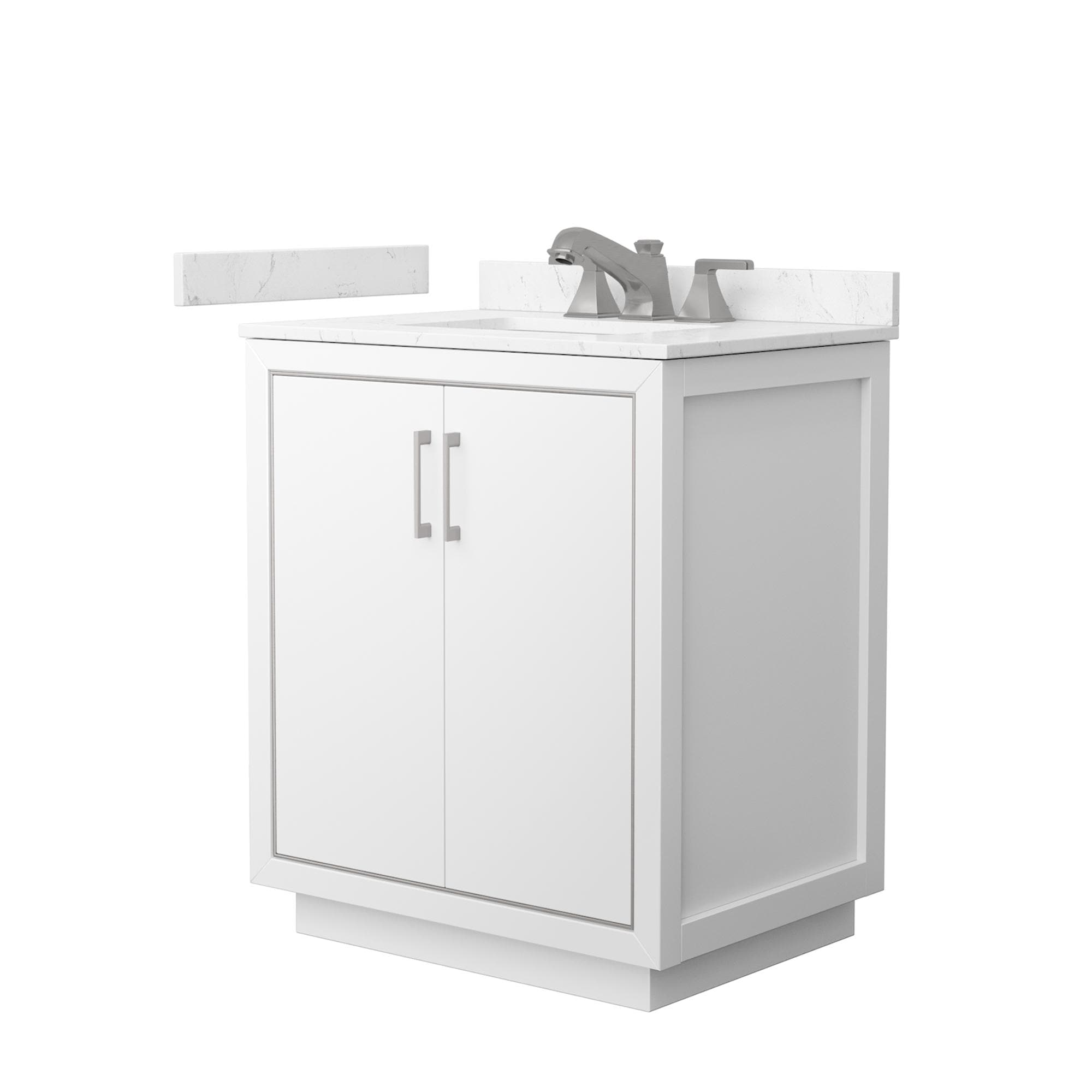 Wyndham Collection Icon 30-in White with Brushed Nickel Trim Undermount Single Sink Bathroom Vanity with Carrara Cultured Marble Cultured Marble Top