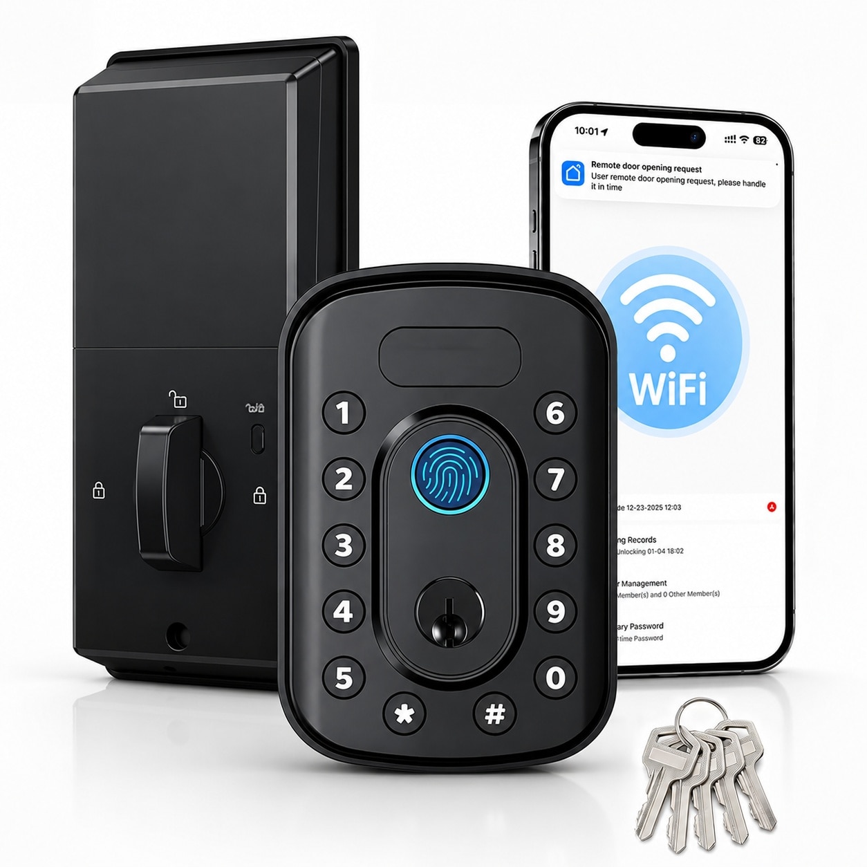Lukvuzo  Keyless Entry Door Lock with Built in WiFi Fingerprint Keypad Deadbolt for Front Door No Hub Needed App Control Matte Black ANSI BHMA