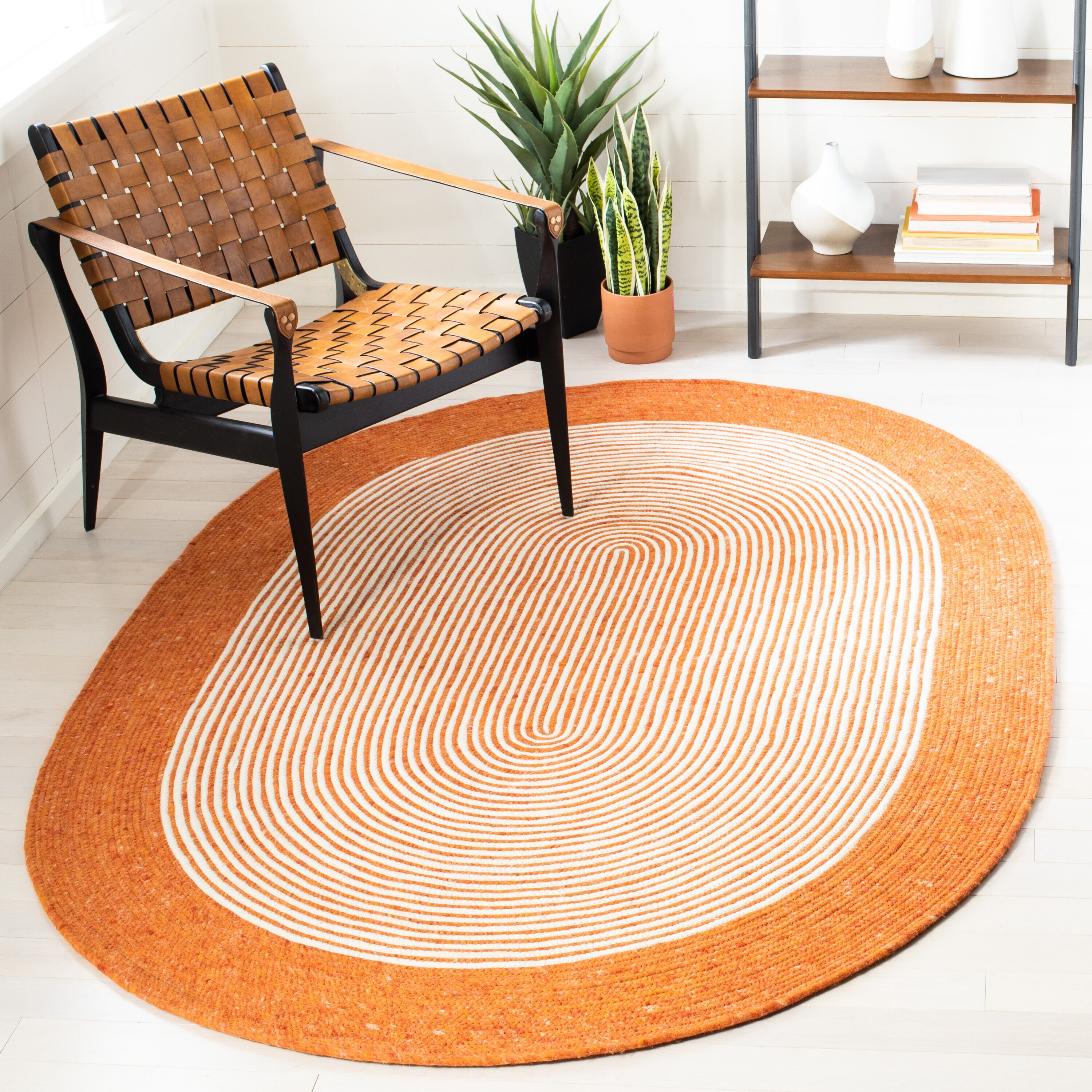  Braided 904 Orange/Ivory Contemporary 6ft x 9ft Oval Rug