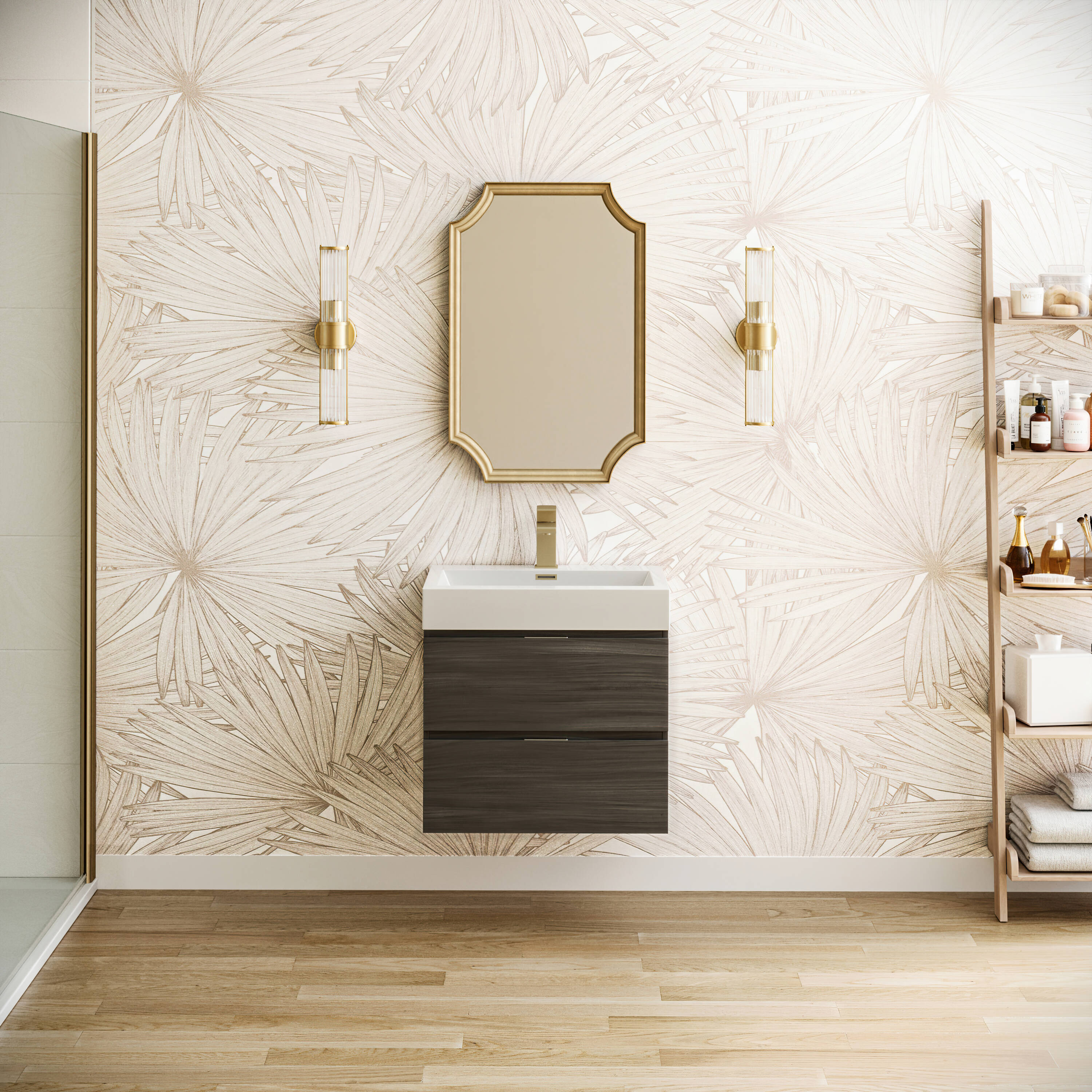 Gray Oak 24" Wall Mount Single Sink Vanity Base with Soft-Closing Drawers