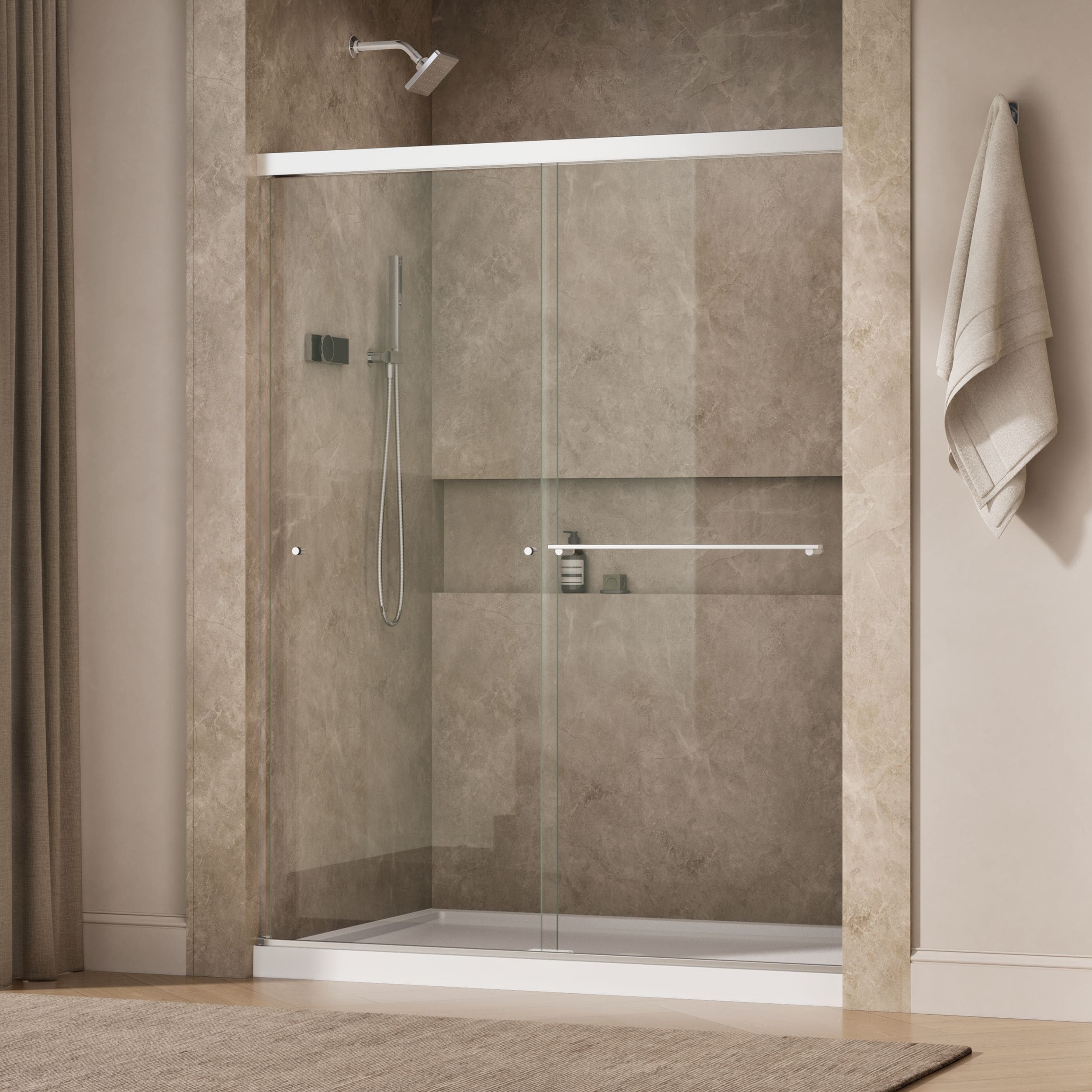 KOHLER Revel Bright Polished Silver 56-in to 60-in W x 76.0000-in H Frameless Clear Glass Sliding Soft Close Shower door