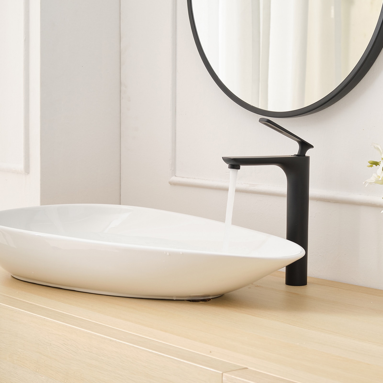 Matte Black Single Handle High Arc Vessel Sink Faucet