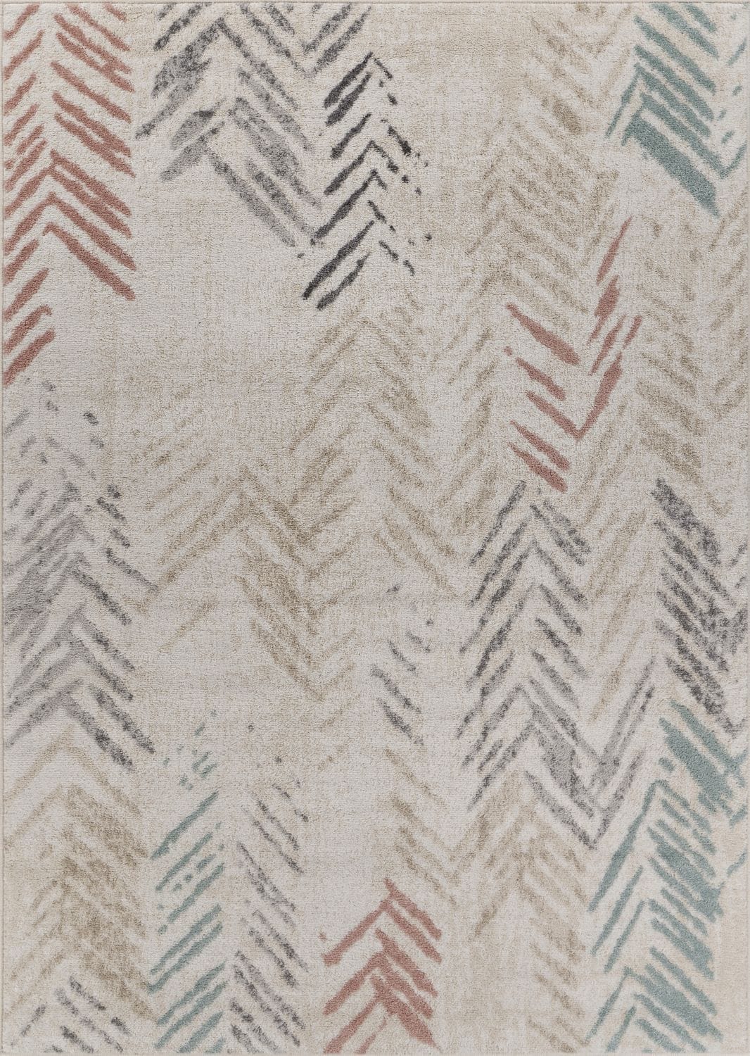 Ivory Multicolored Abstract Arrows Synthetic Area Rug