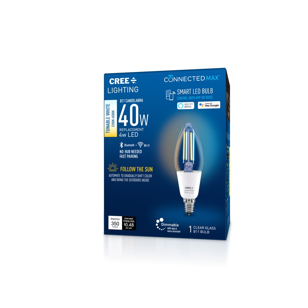 Cree Lighting Connected Max 40-Watt EQ B11 Assorted Candelabra Base (E-12)  Dimmable Smart LED Light Bulb at