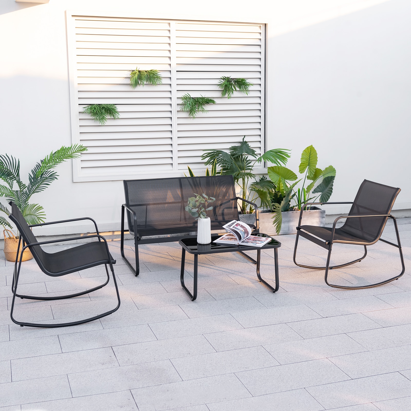 Forclover HBV-11539DK 4 -Piece Patio Conversation Set with Black
