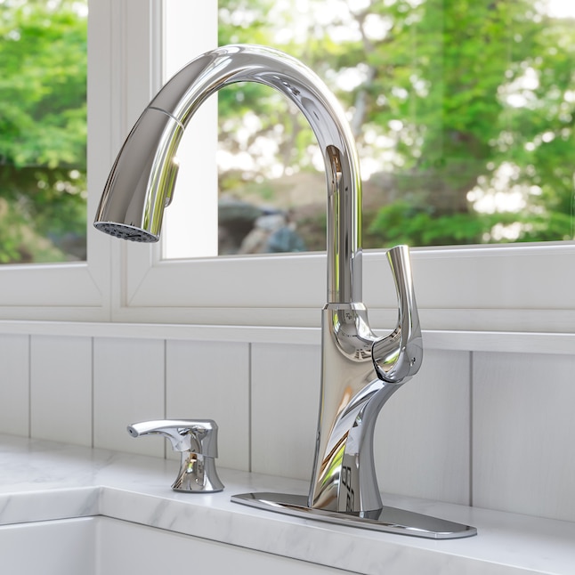 Pfister F-529-7RCHC Rancho Chrome Single Handle Deck-mount Pull-down Kitchen Faucet with Sprayer (Includes Deck Plate) (Includes Soap Dispenser)